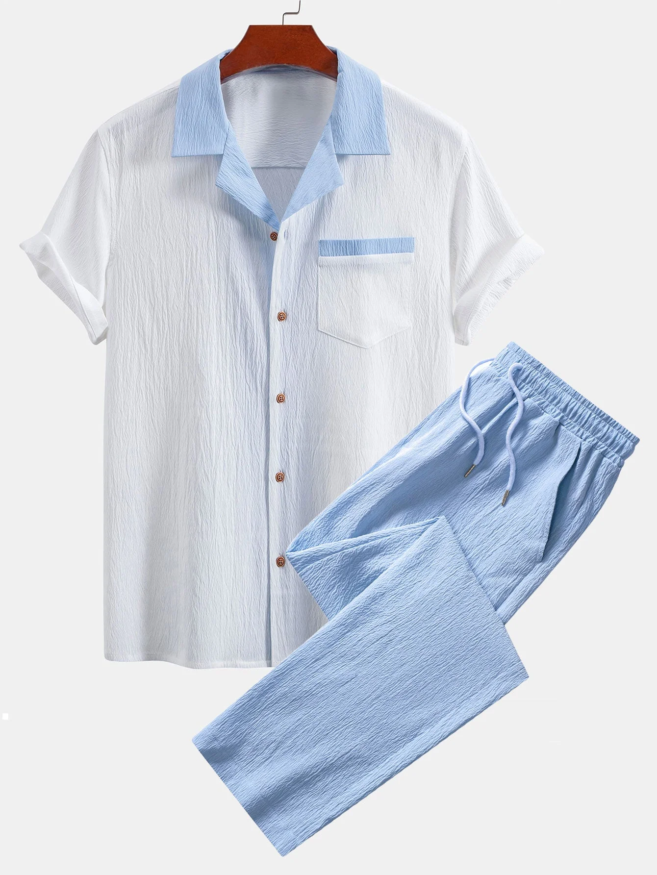 Aedon® | Textured Contrast Cuban Shirt & Straight Leg Pants - Image 5