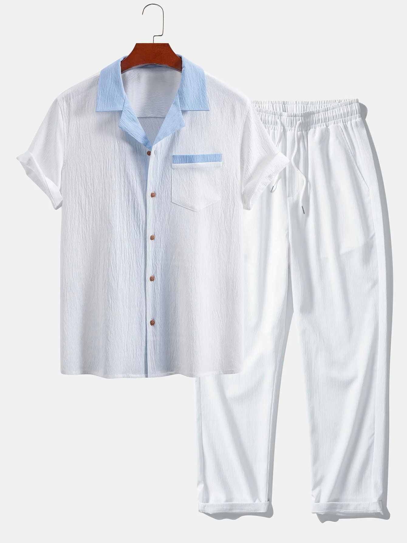 Aedon® | Textured Contrast Cuban Shirt & Straight Leg Pants - Image 8