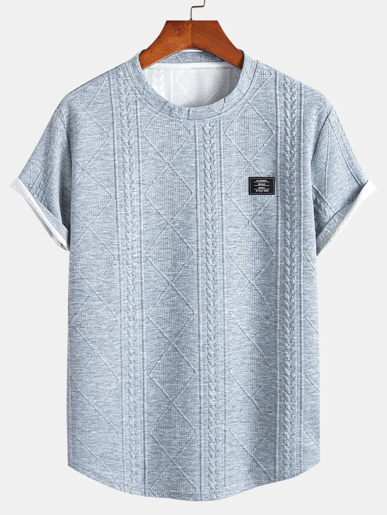 Aeson® | Short Sleeve Geometric Jacquard Arc Hem T-Shirt & Drawstring Corduroy Cargo Jogger Pants - Image 8