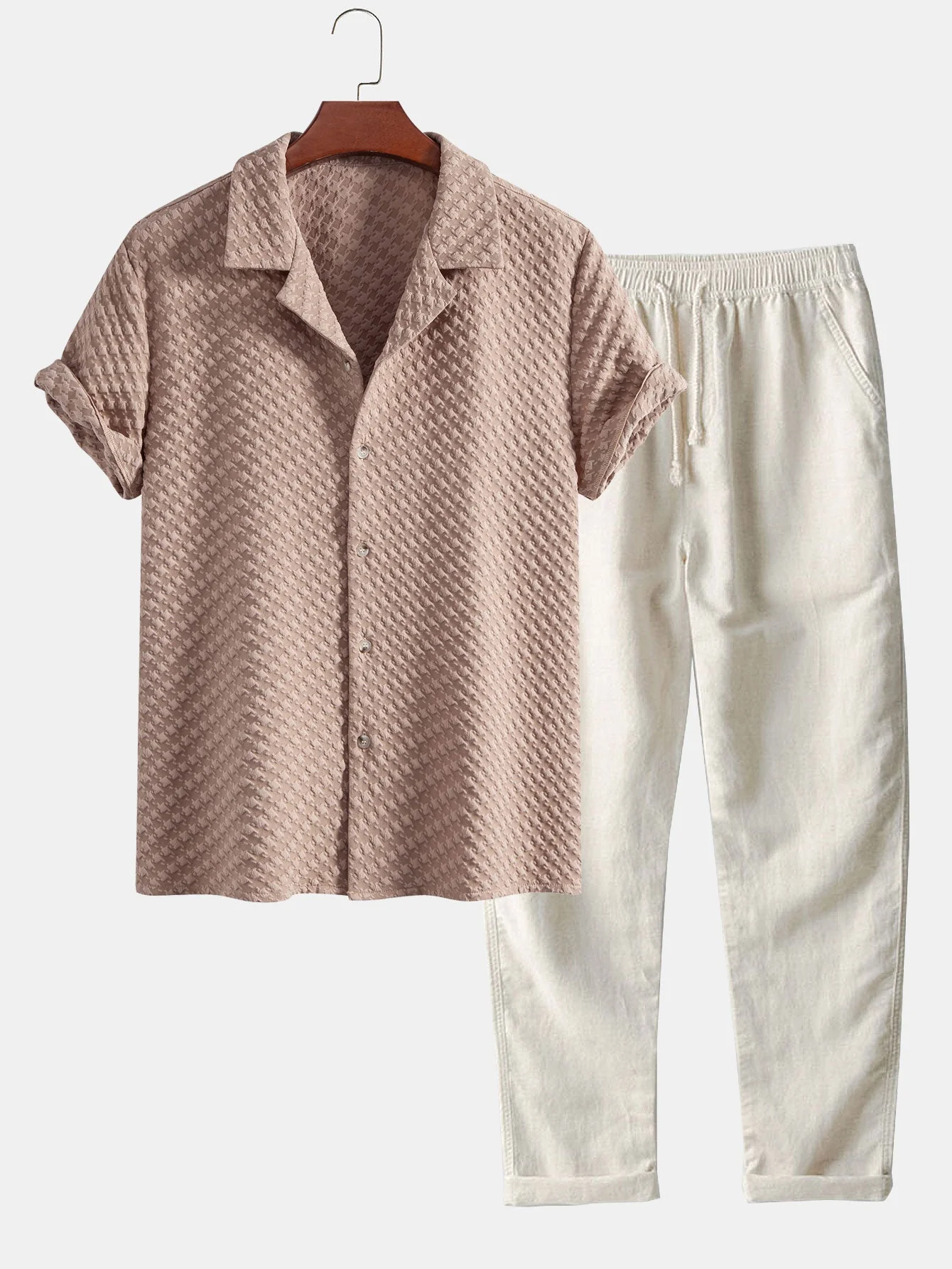 Aethelred® | Houndstooth Jacquard Cuban Shirt & Straight Leg Linen Pants - Image 2