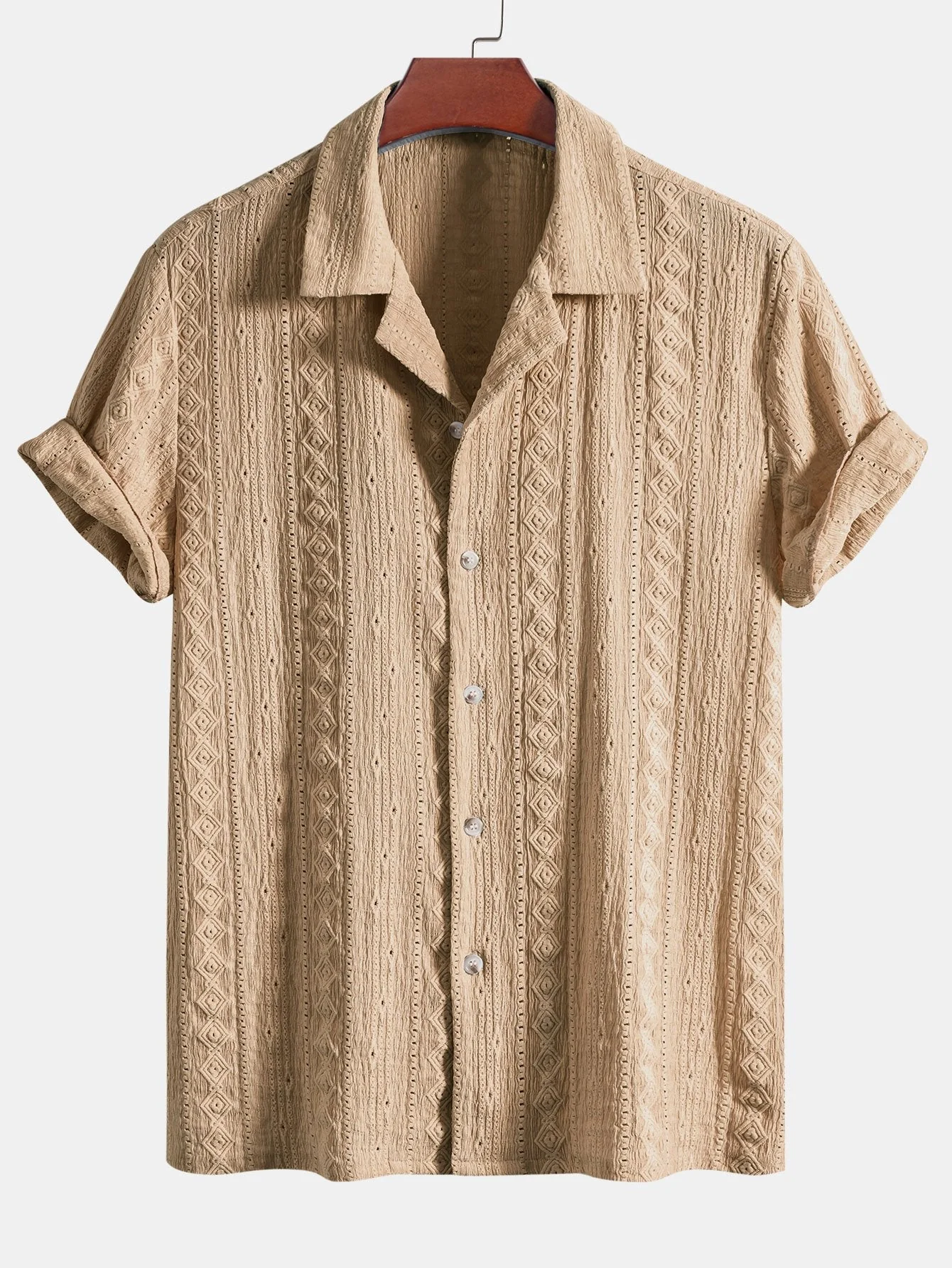 Afan® | Geometric Jacquard Textured Cuban Shirt & Straight Leg Linen Pants - Image 5