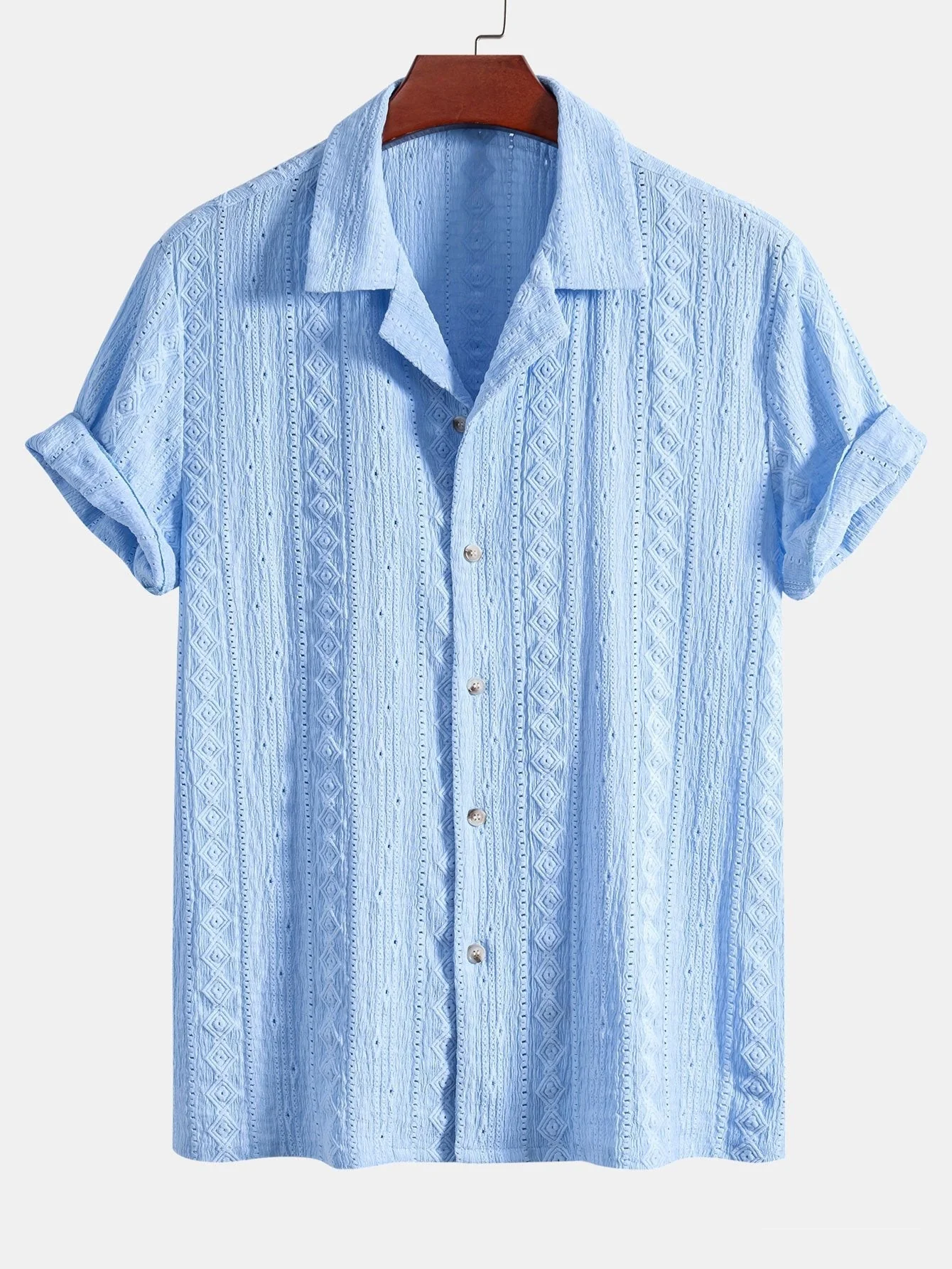 Afan® | Geometric Jacquard Textured Cuban Shirt & Straight Leg Linen Pants - Image 6