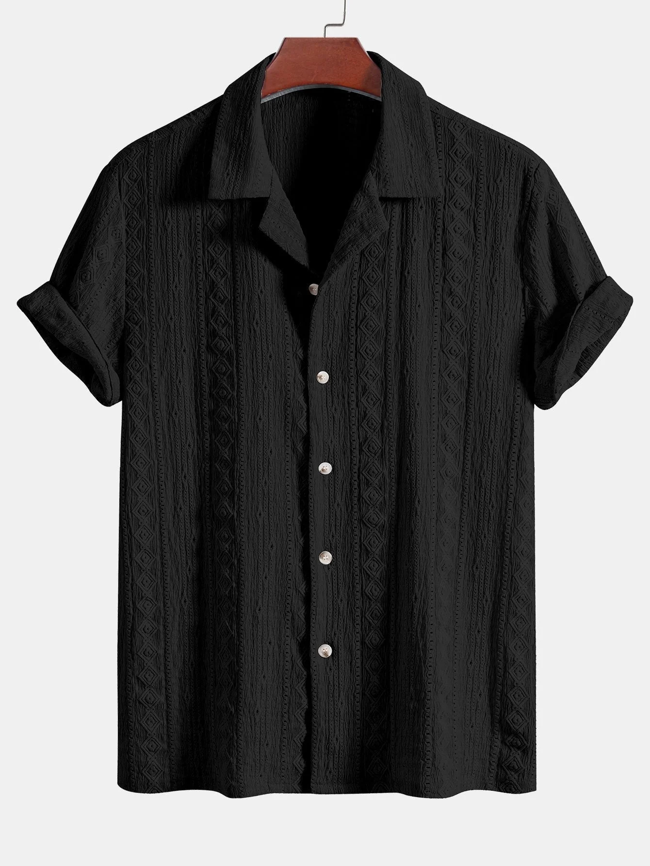 Afan® | Geometric Jacquard Textured Cuban Shirt & Straight Leg Linen Pants - Image 7