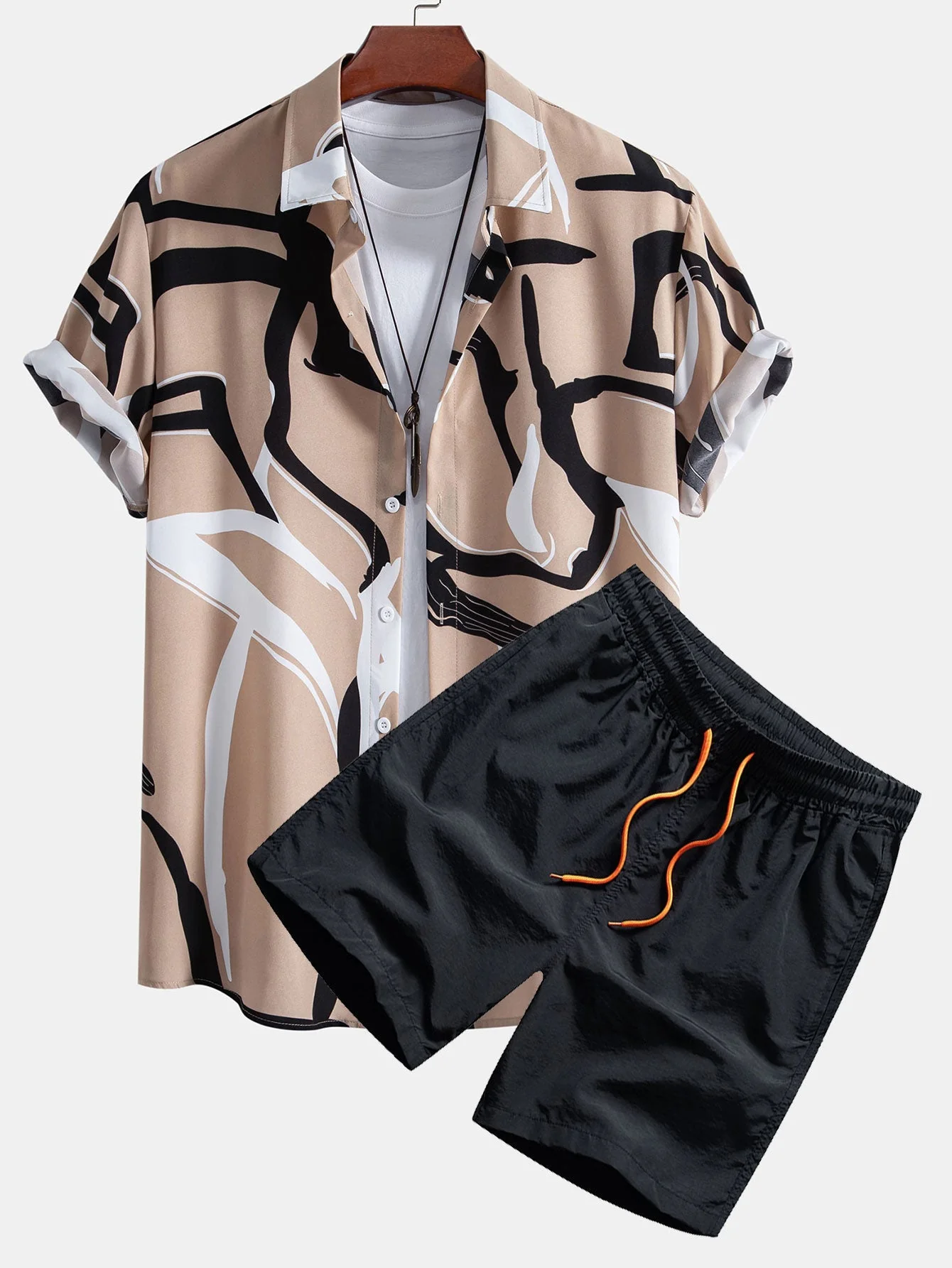 Afif® | Abstract Print Button Up Shirt & Swim Shorts - Image 2