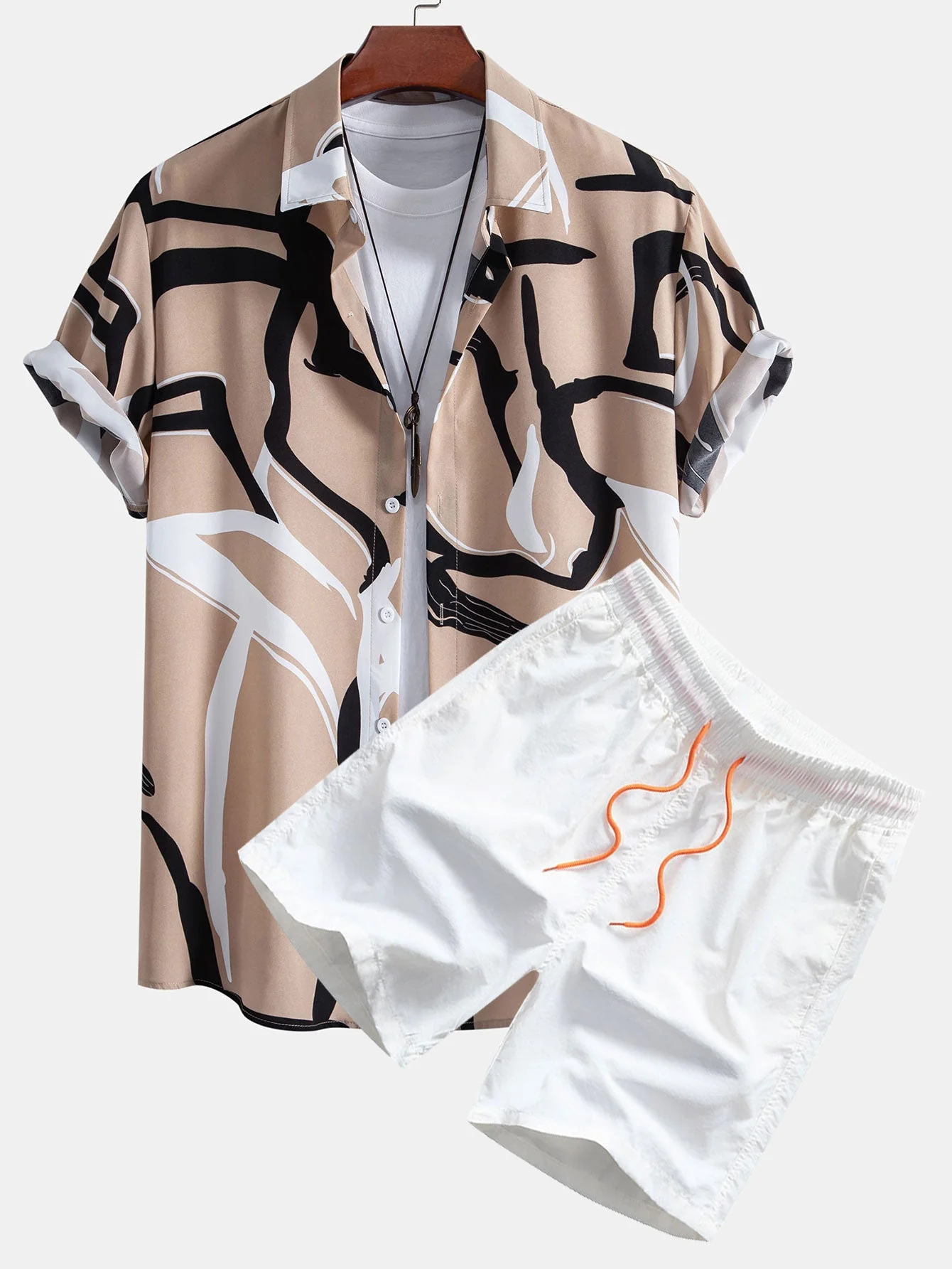 Afif® | Abstract Print Button Up Shirt & Swim Shorts - Image 3