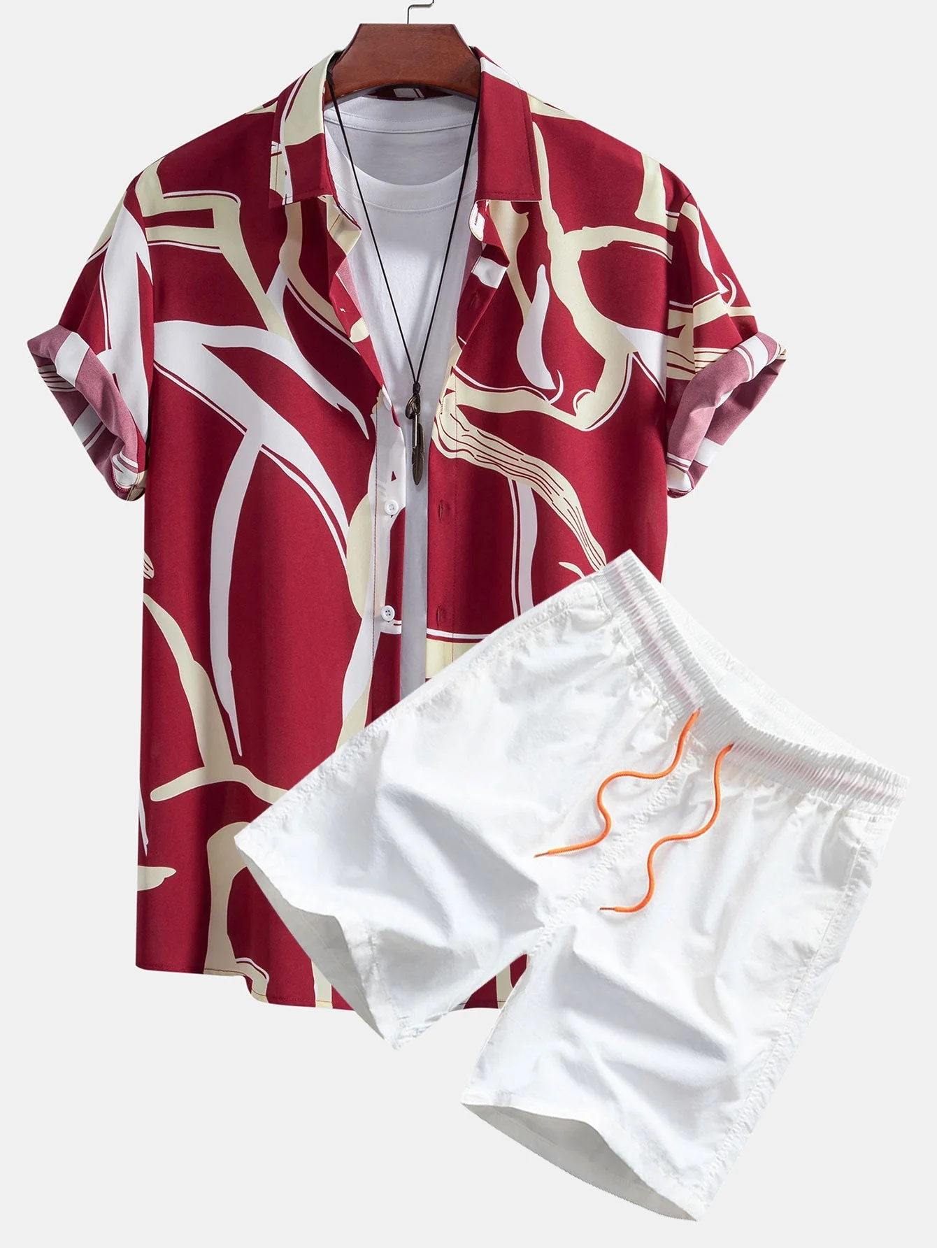 Afif® | Abstract Print Button Up Shirt & Swim Shorts - Image 4