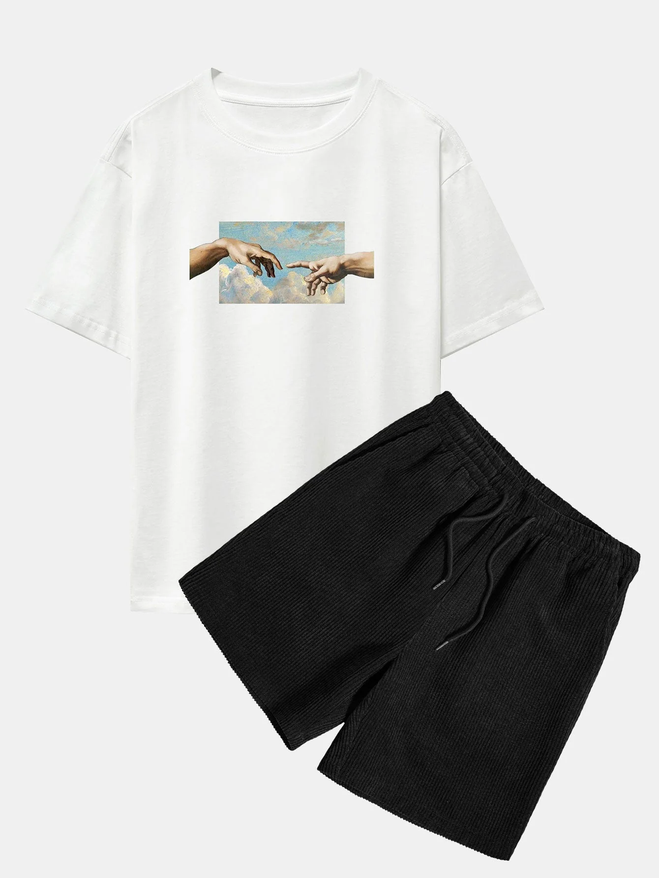 Agostino® | Create Adam Print Heavy Weight Oversize T-Shirt & Corduroy Shorts - Image 2