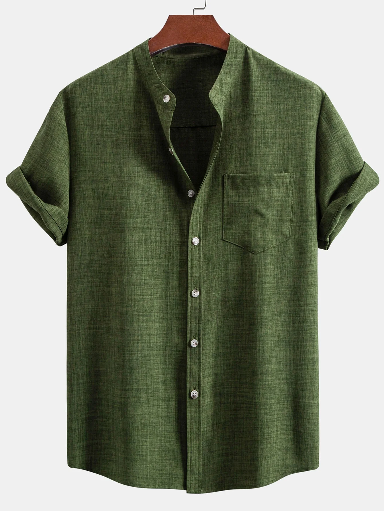 Agustin® | Short Sleeve Stand Collar Shirt & Linen Drawstring Shorts - Image 6