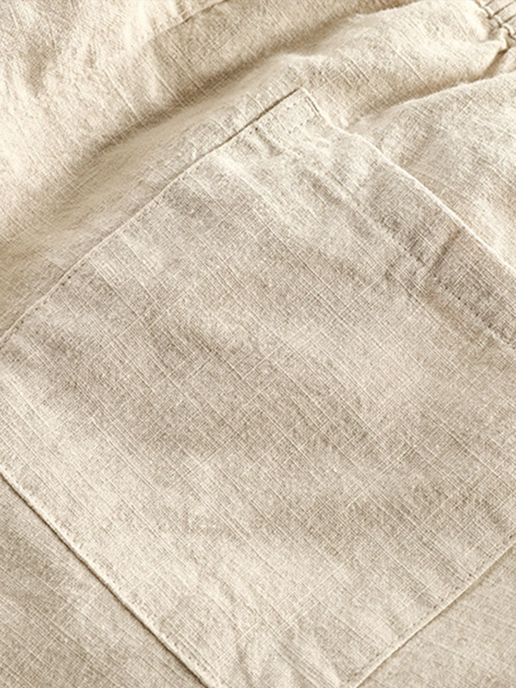 Ahab® | Linen And Rayon Blend Stand Collar Shirt & Linen Cotton Blend Drawstring Shorts - Image 19
