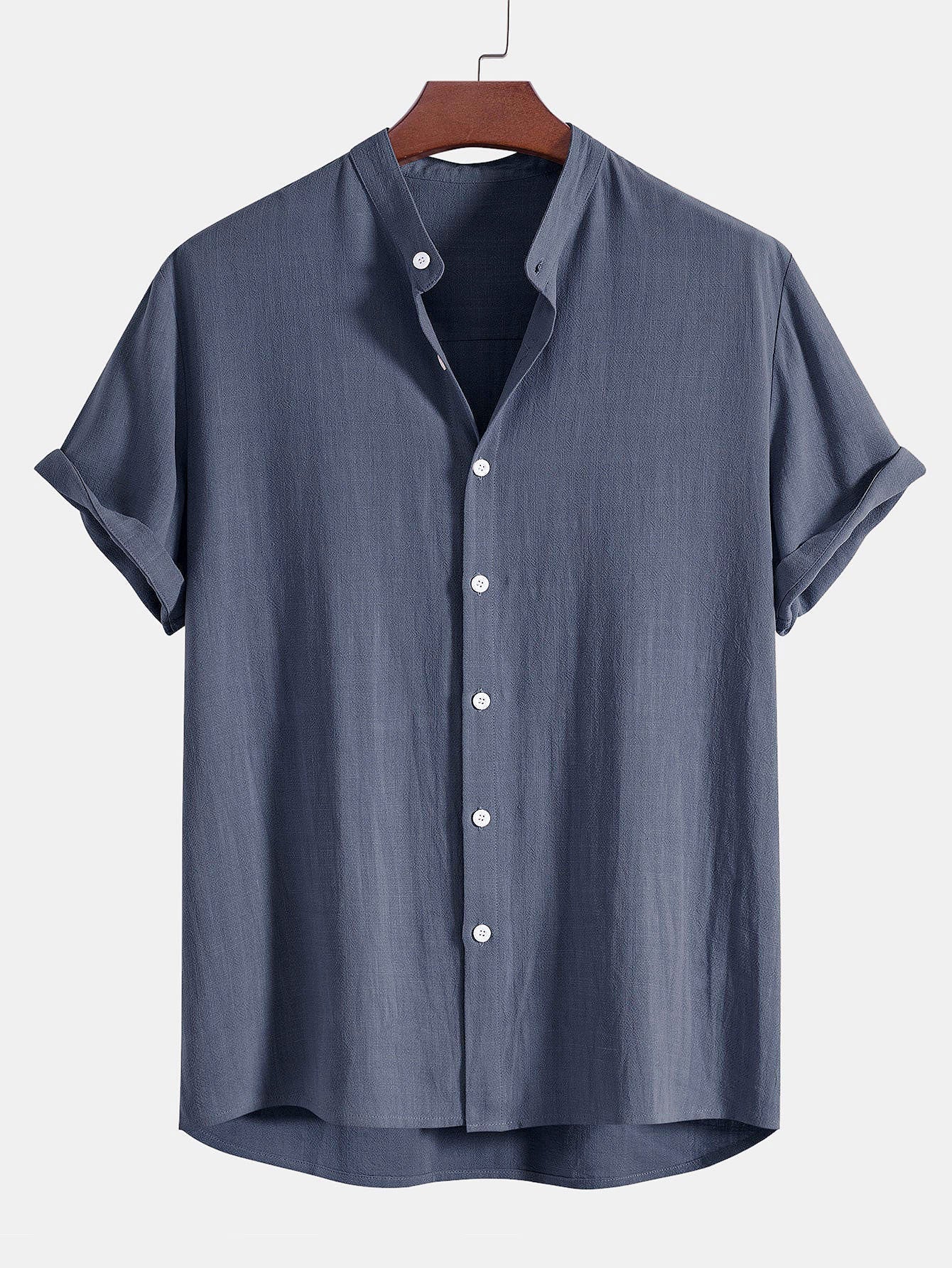 Ahab® | Linen And Rayon Blend Stand Collar Shirt & Linen Cotton Blend Drawstring Shorts - Image 7