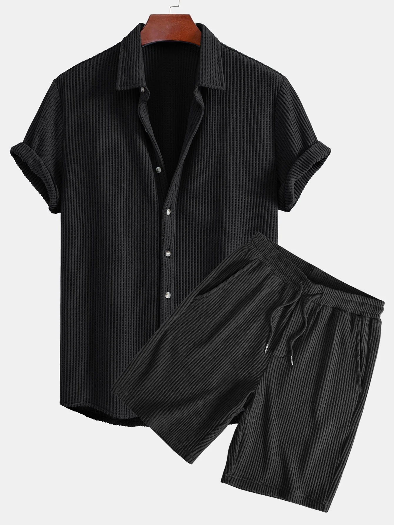 Ahimelech® | Waffle Button Up Shirt & Drawstring Waffle Shorts - Image 4
