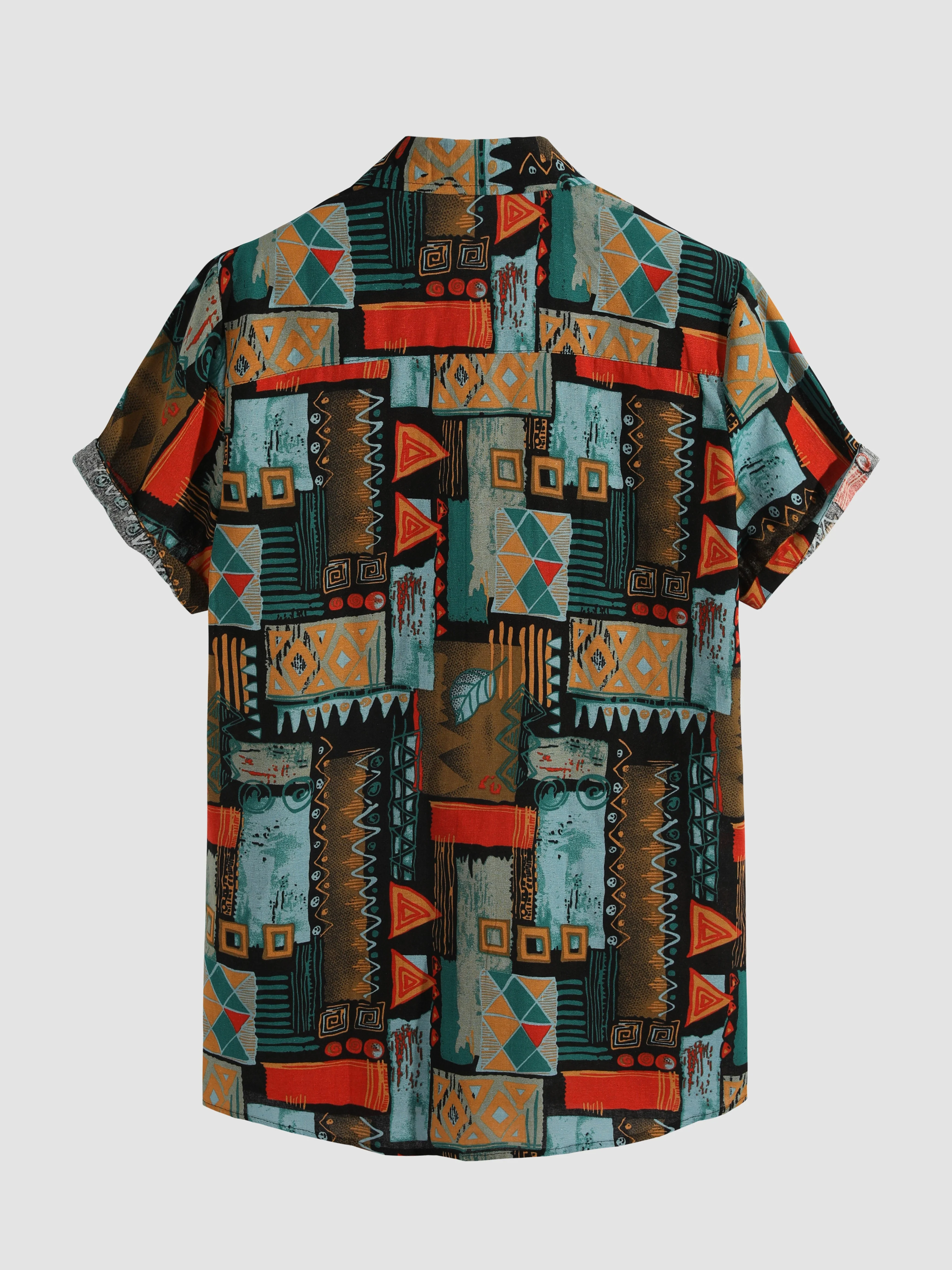 Ailbe® | Tribal Geometry Print Button Up Shirt - Image 2