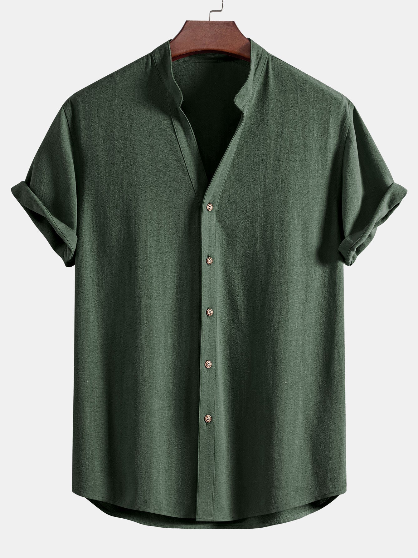 Akihiko® | Short Sleeve Linen Rayon Blend Stand Collar Shirt - Image 6