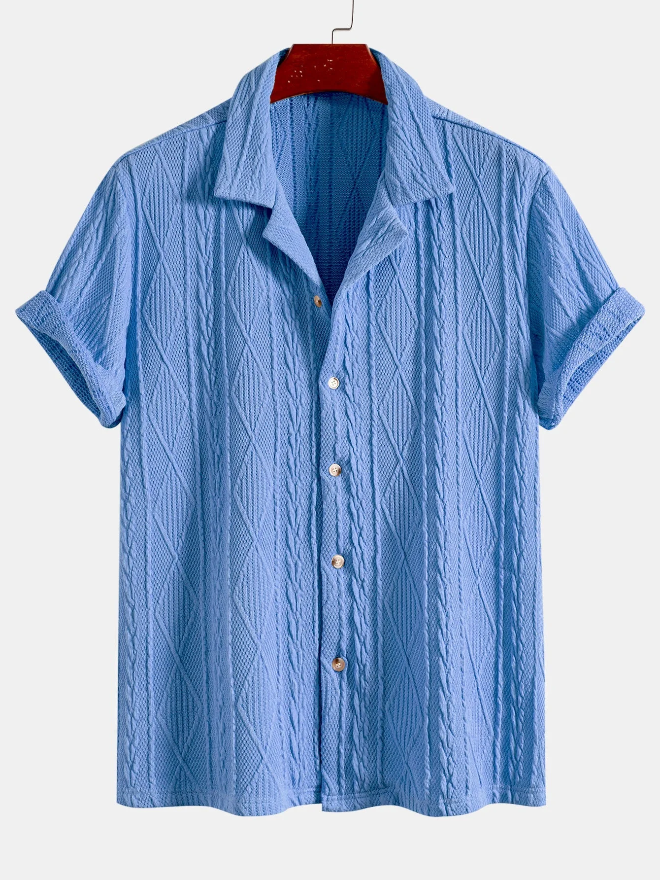 Akim® | Knitted Geometric Textured Cuban Shirt - Image 2