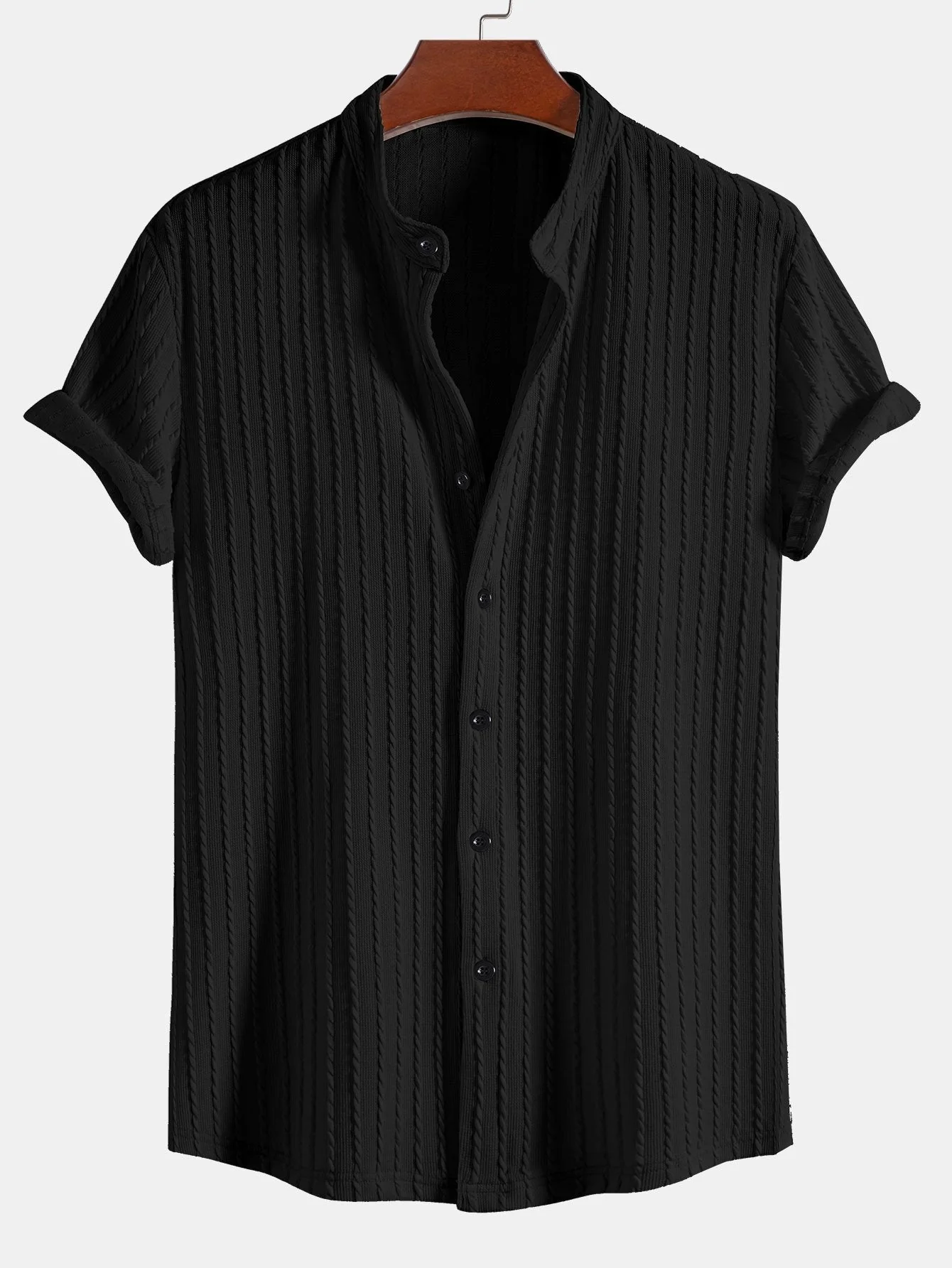 Akira® | Muscle Fit Stand Collar Knitted Ribbed Shirt - Image 3