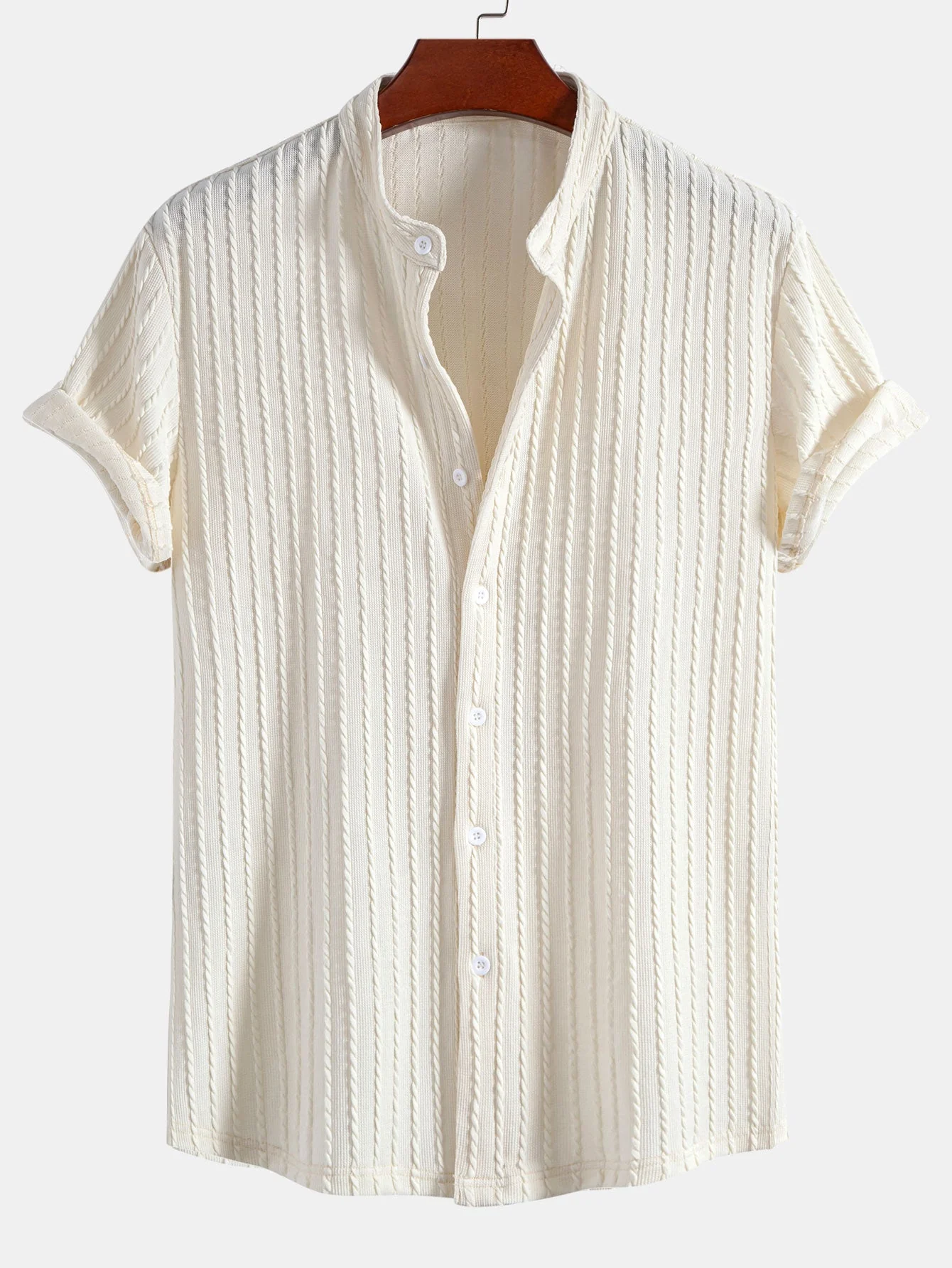 Akira® | Muscle Fit Stand Collar Knitted Ribbed Shirt - Image 4