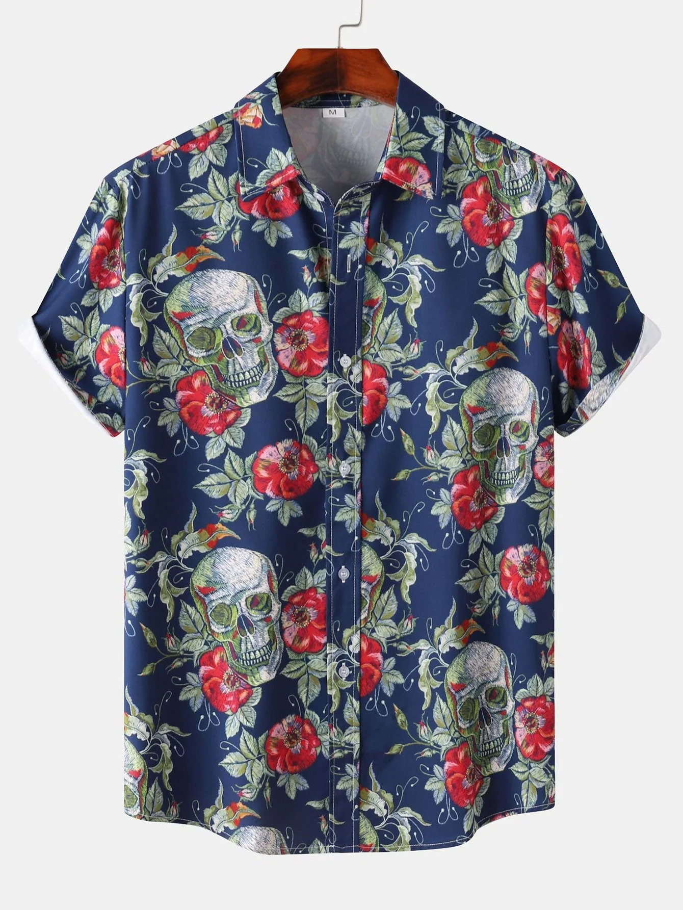 Alain® | Rose Skull Print Button Up Shirt - Image 2