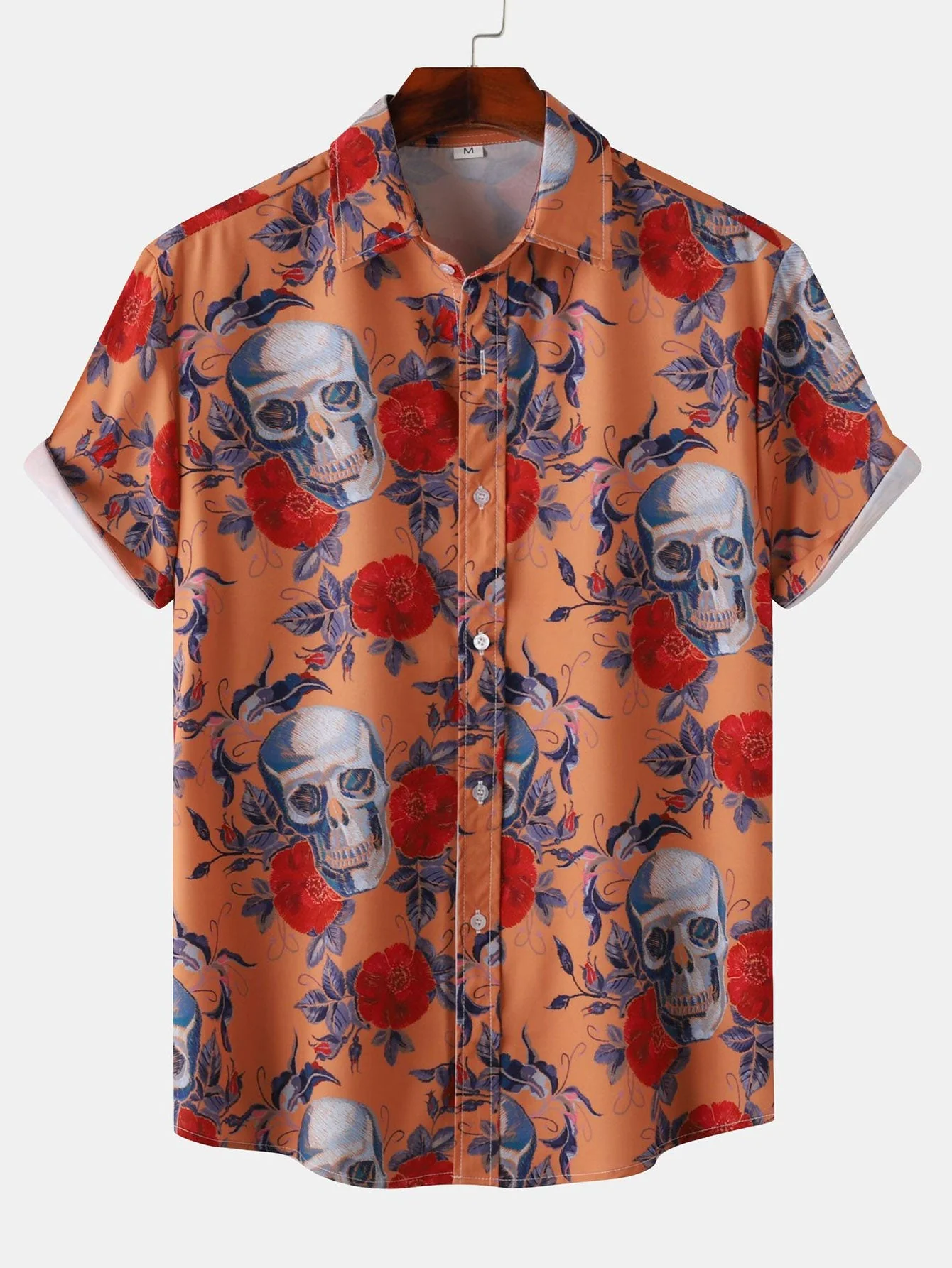 Alain® | Rose Skull Print Button Up Shirt - Image 4