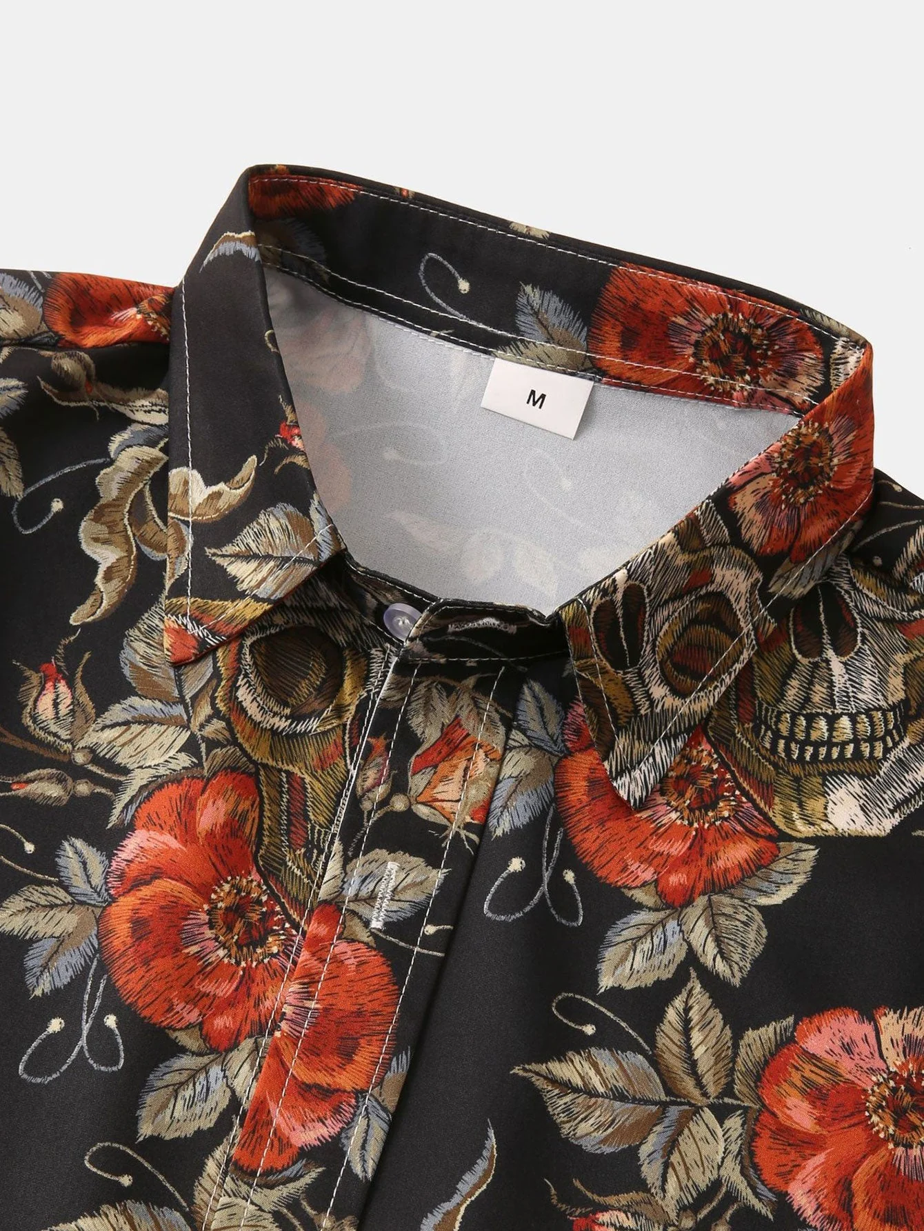 Alain® | Rose Skull Print Button Up Shirt - Image 7