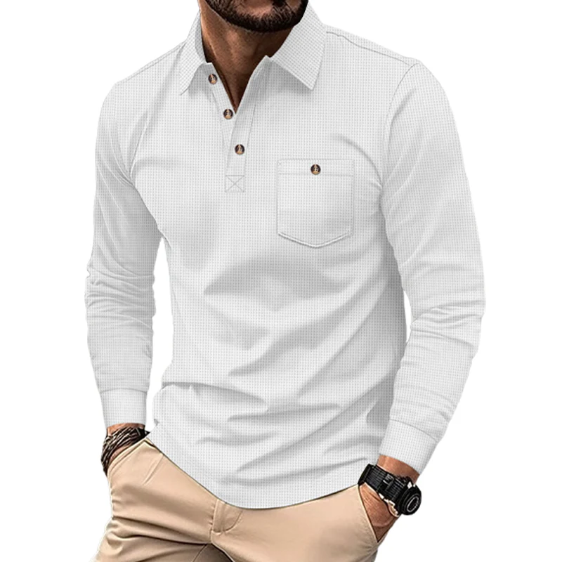 Alan | Men'S Solid Color Waffle Long Sleeve Polo Shirt - Image 2