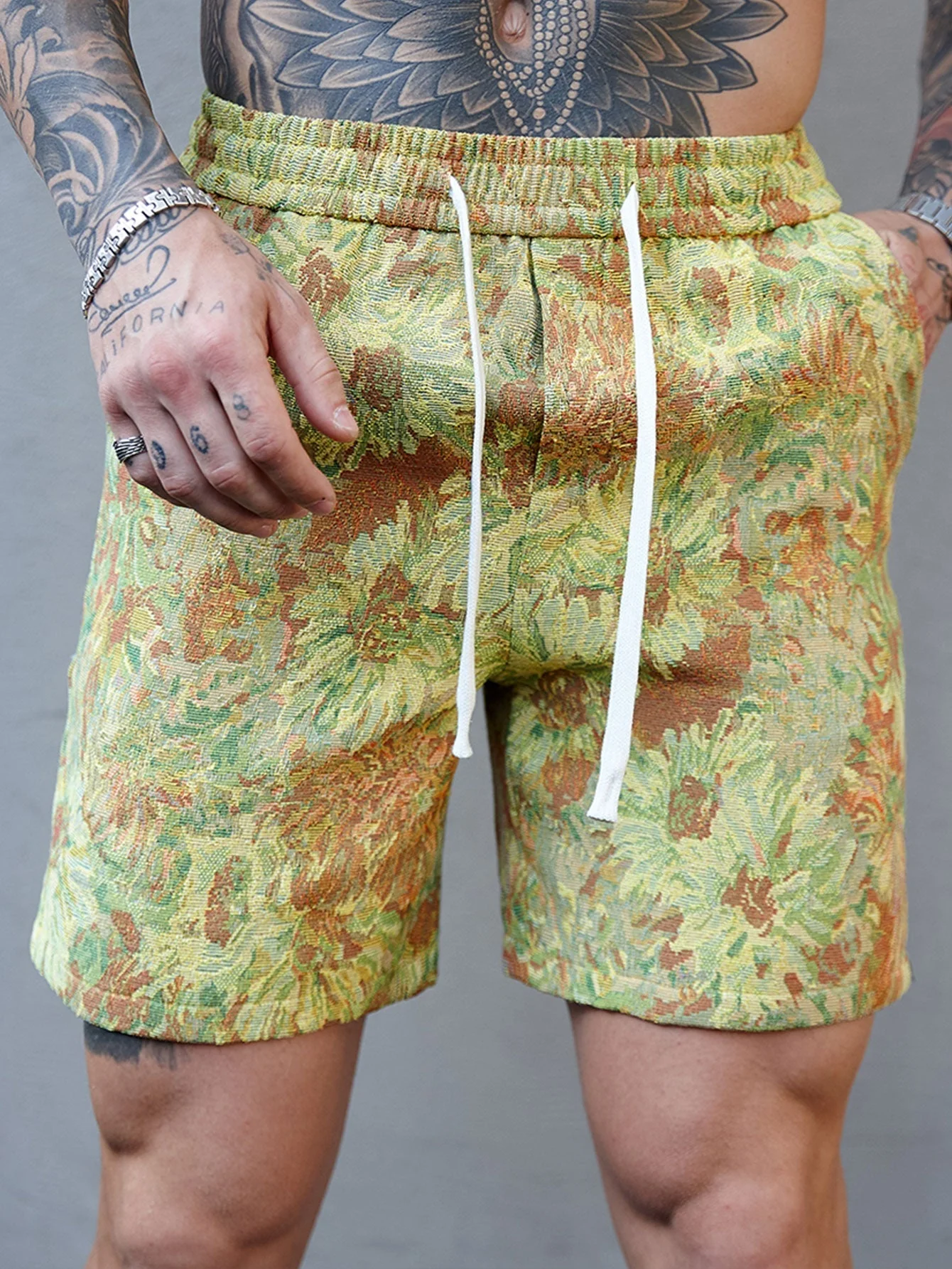 Alan | Oil Painting Floral Print Drawstring Shorts - Image 8
