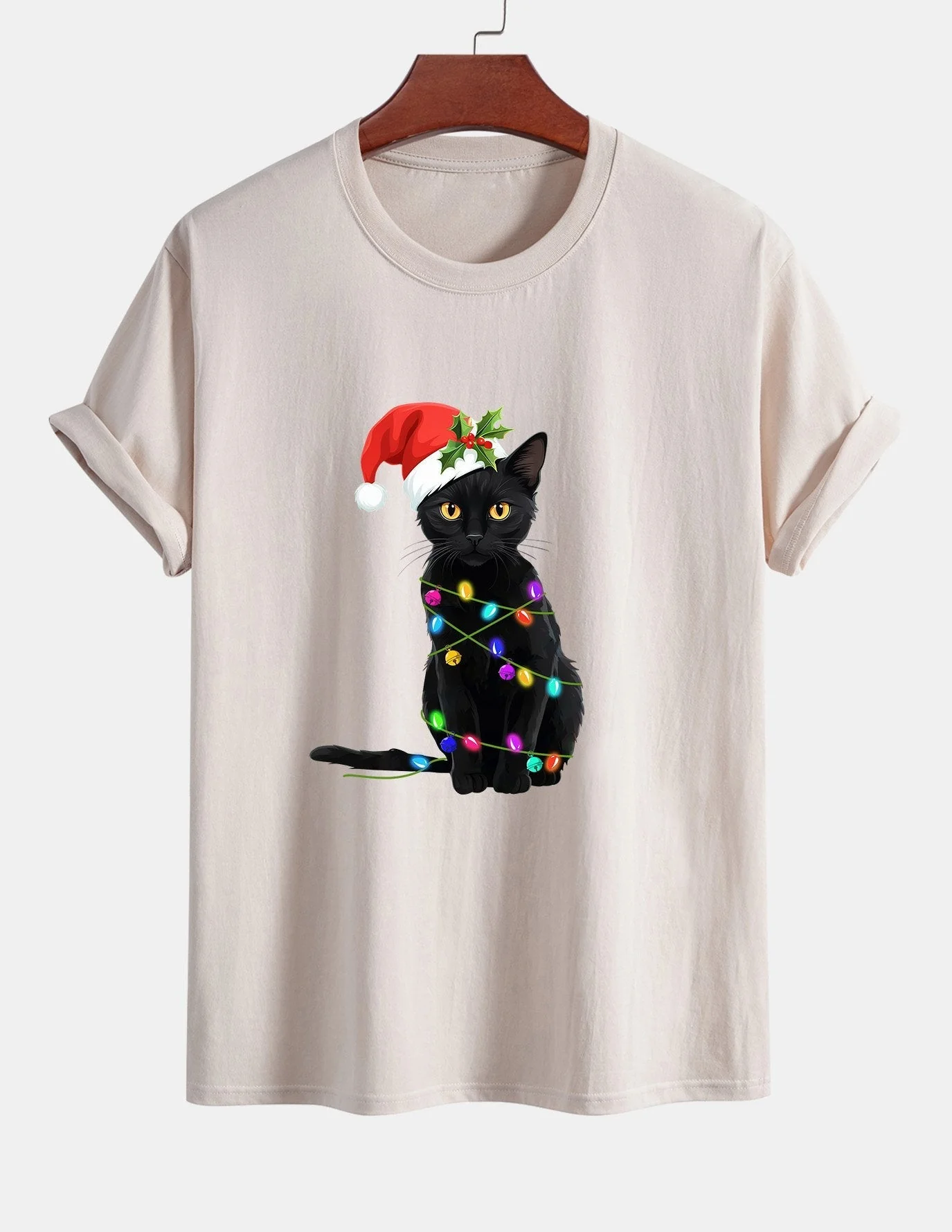 Alano® | Christmas Lights Cat Print Cotton T-Shirt - Image 10