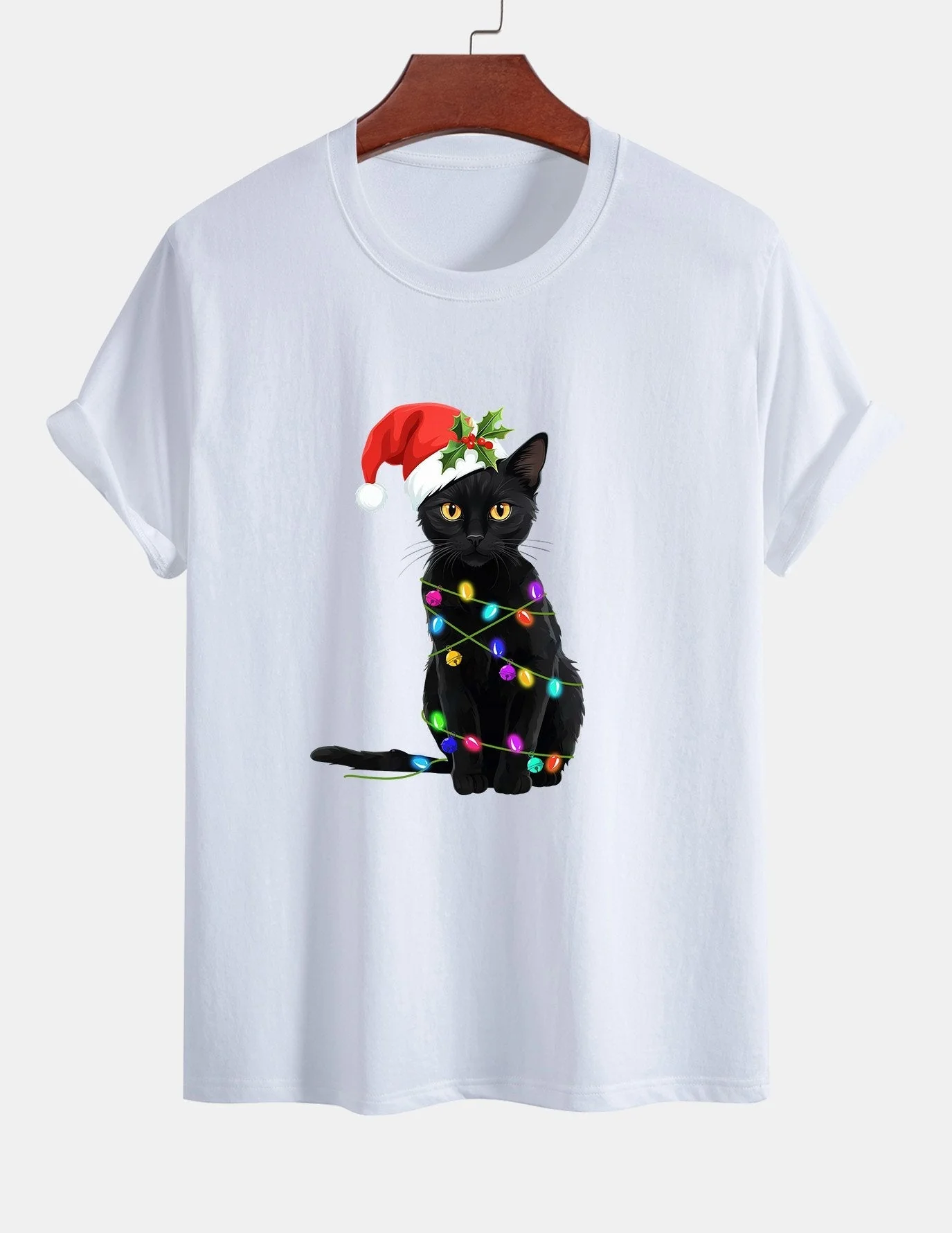 Alano® | Christmas Lights Cat Print Cotton T-Shirt - Image 11