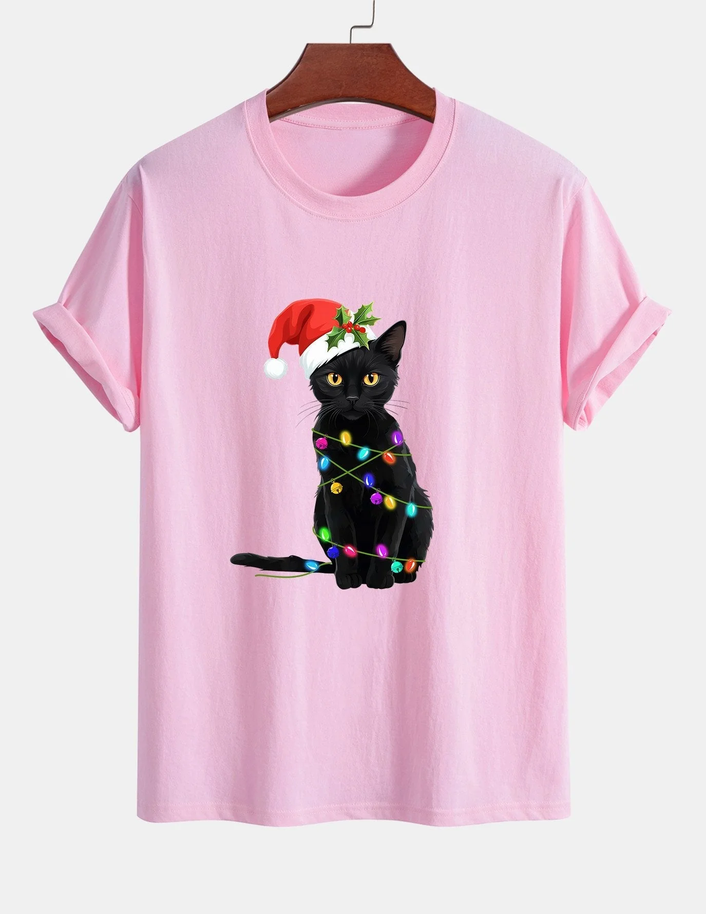 Alano® | Christmas Lights Cat Print Cotton T-Shirt - Image 12