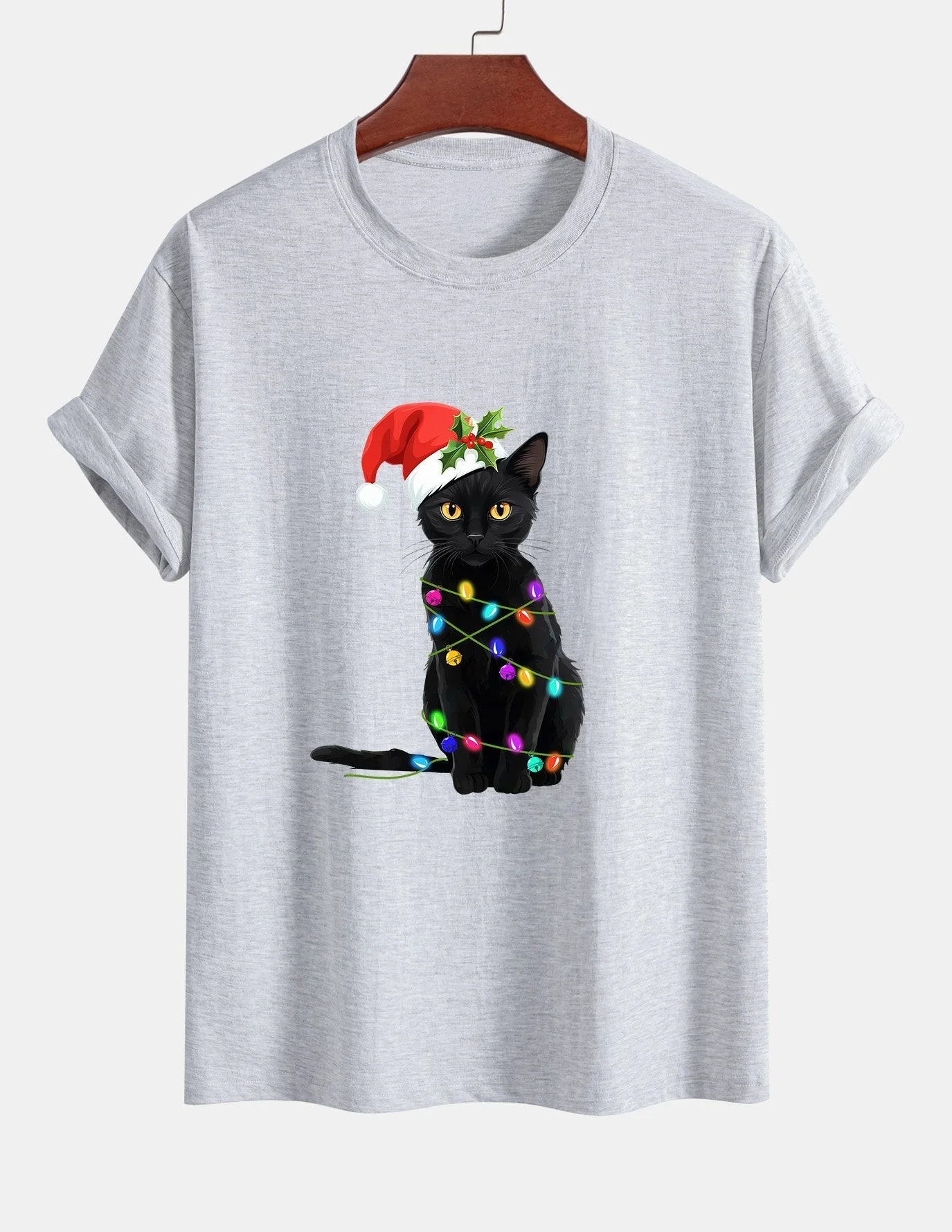 Alano® | Christmas Lights Cat Print Cotton T-Shirt - Image 13