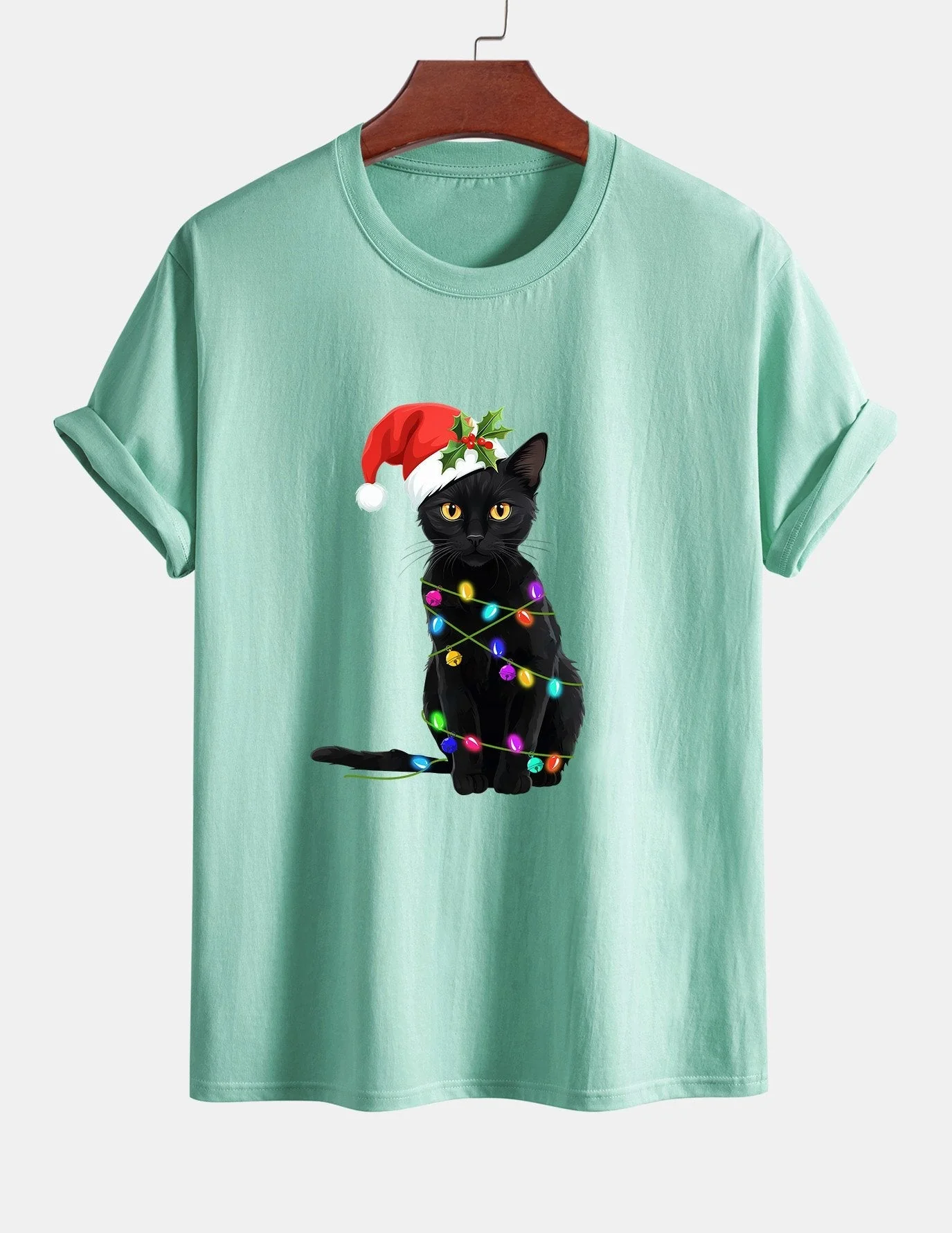 Alano® | Christmas Lights Cat Print Cotton T-Shirt - Image 14