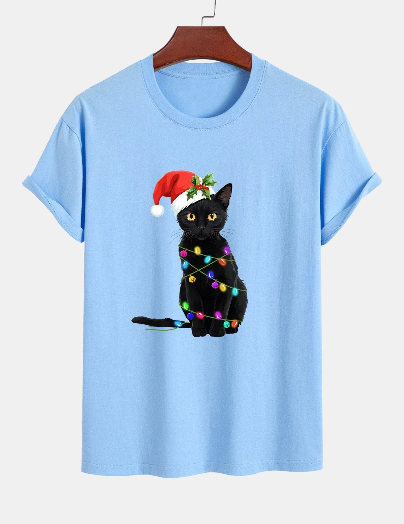 Alano® | Christmas Lights Cat Print Cotton T-Shirt - Image 15