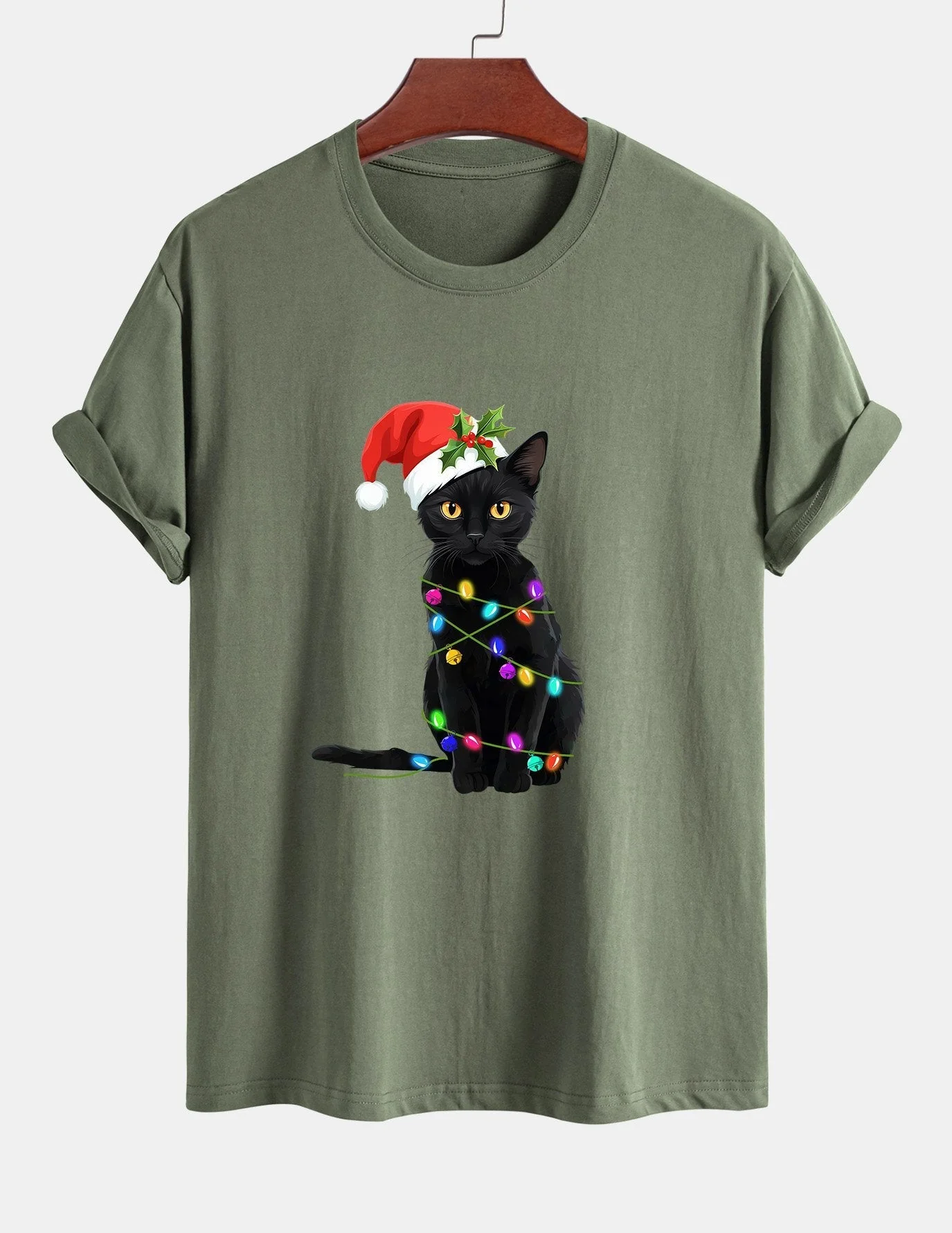 Alano® | Christmas Lights Cat Print Cotton T-Shirt - Image 16