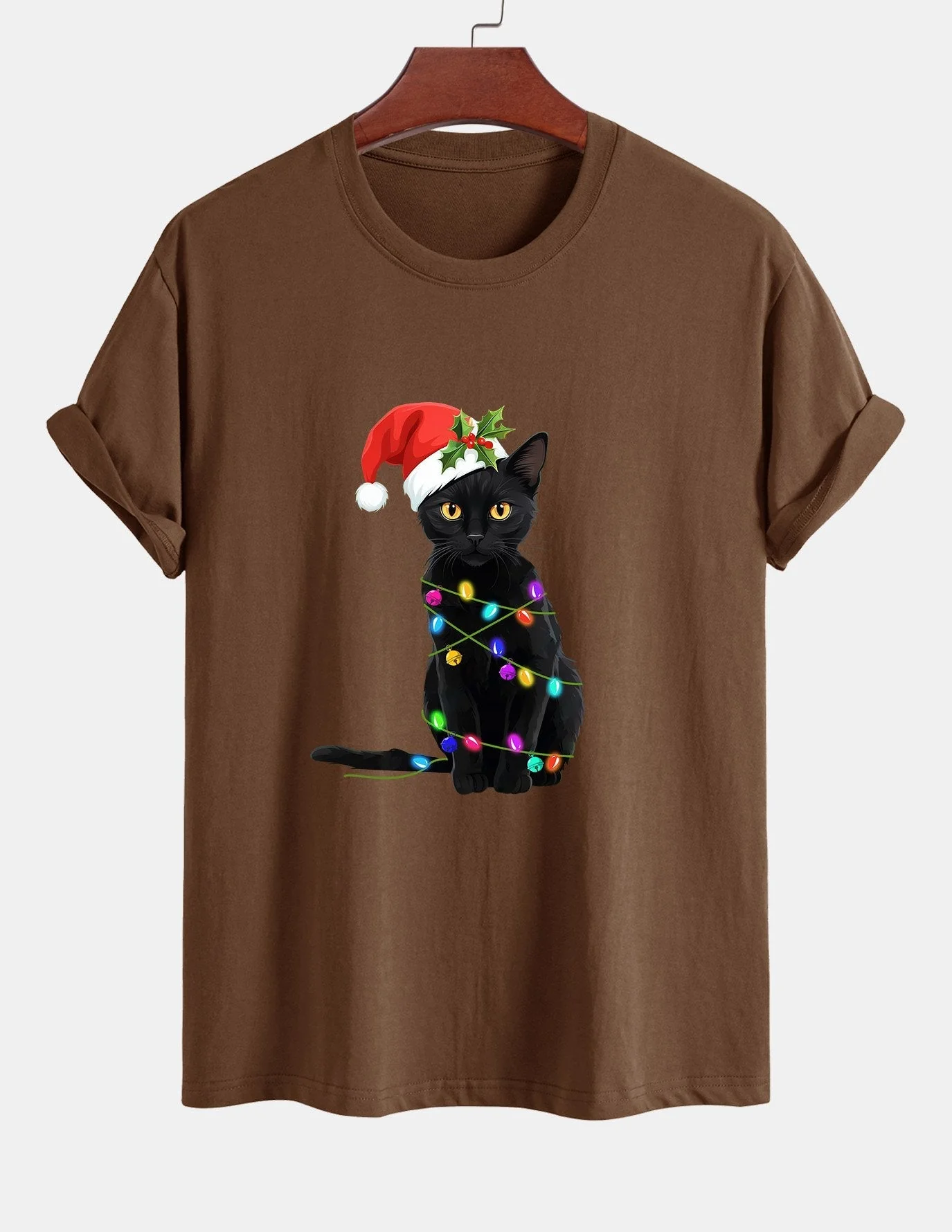 Alano® | Christmas Lights Cat Print Cotton T-Shirt - Image 3