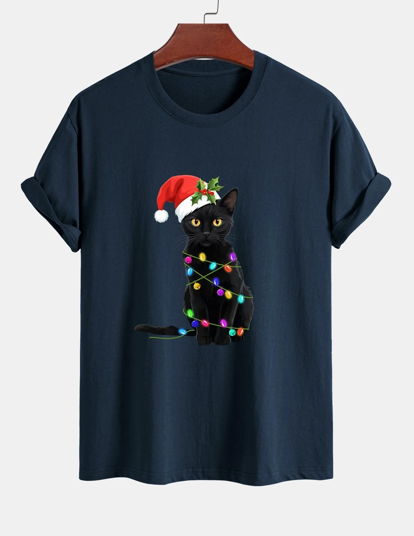 Alano® | Christmas Lights Cat Print Cotton T-Shirt - Image 4