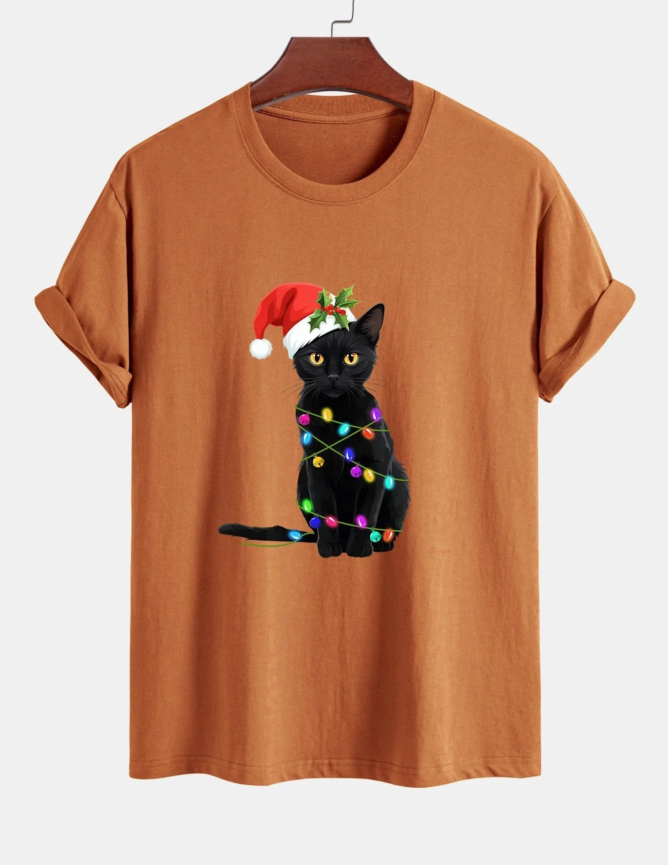 Alano® | Christmas Lights Cat Print Cotton T-Shirt - Image 5