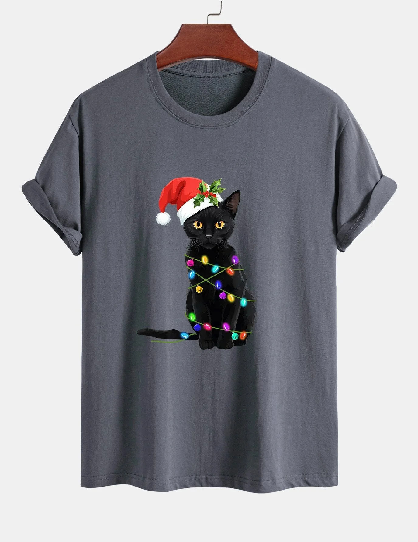 Alano® | Christmas Lights Cat Print Cotton T-Shirt - Image 6