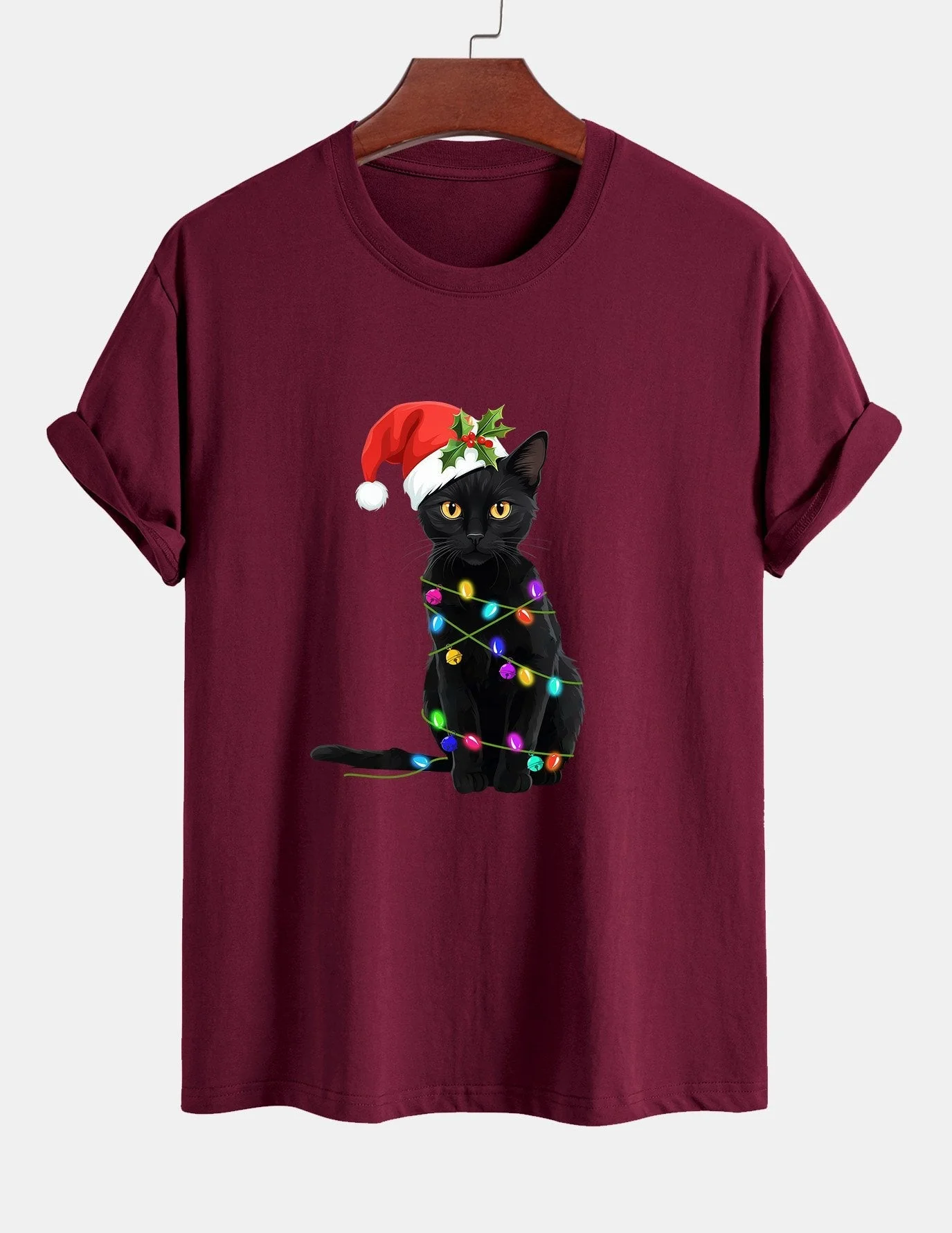 Alano® | Christmas Lights Cat Print Cotton T-Shirt - Image 7