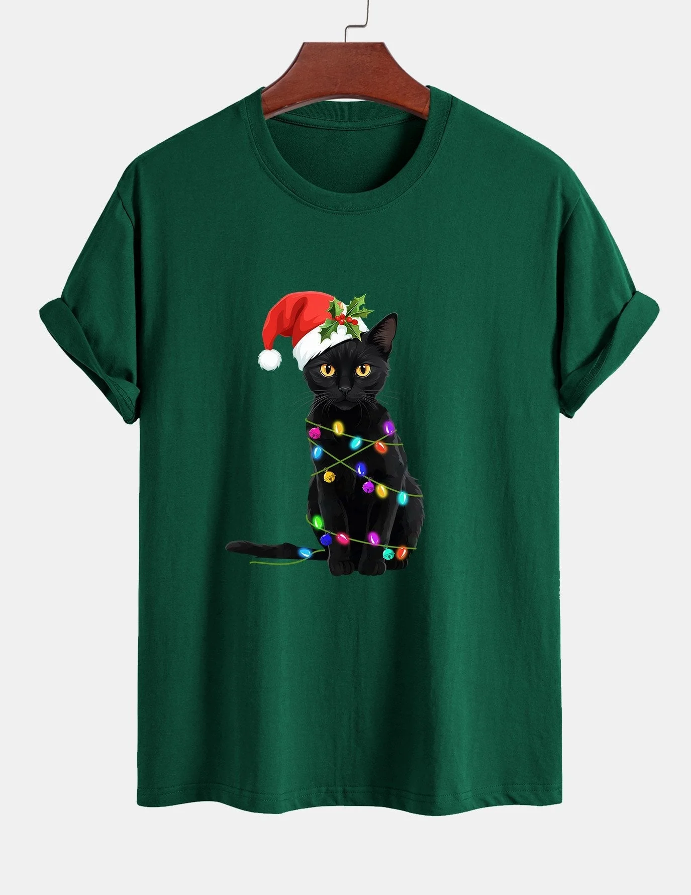 Alano® | Christmas Lights Cat Print Cotton T-Shirt - Image 8