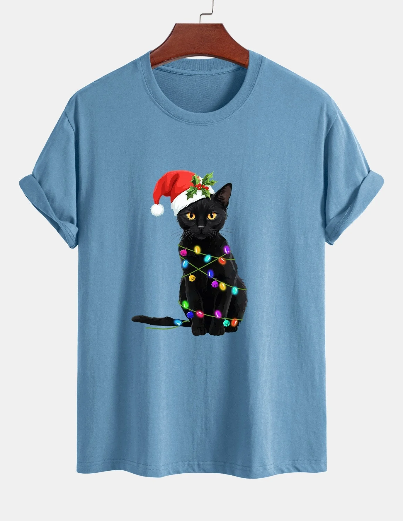 Alano® | Christmas Lights Cat Print Cotton T-Shirt - Image 9
