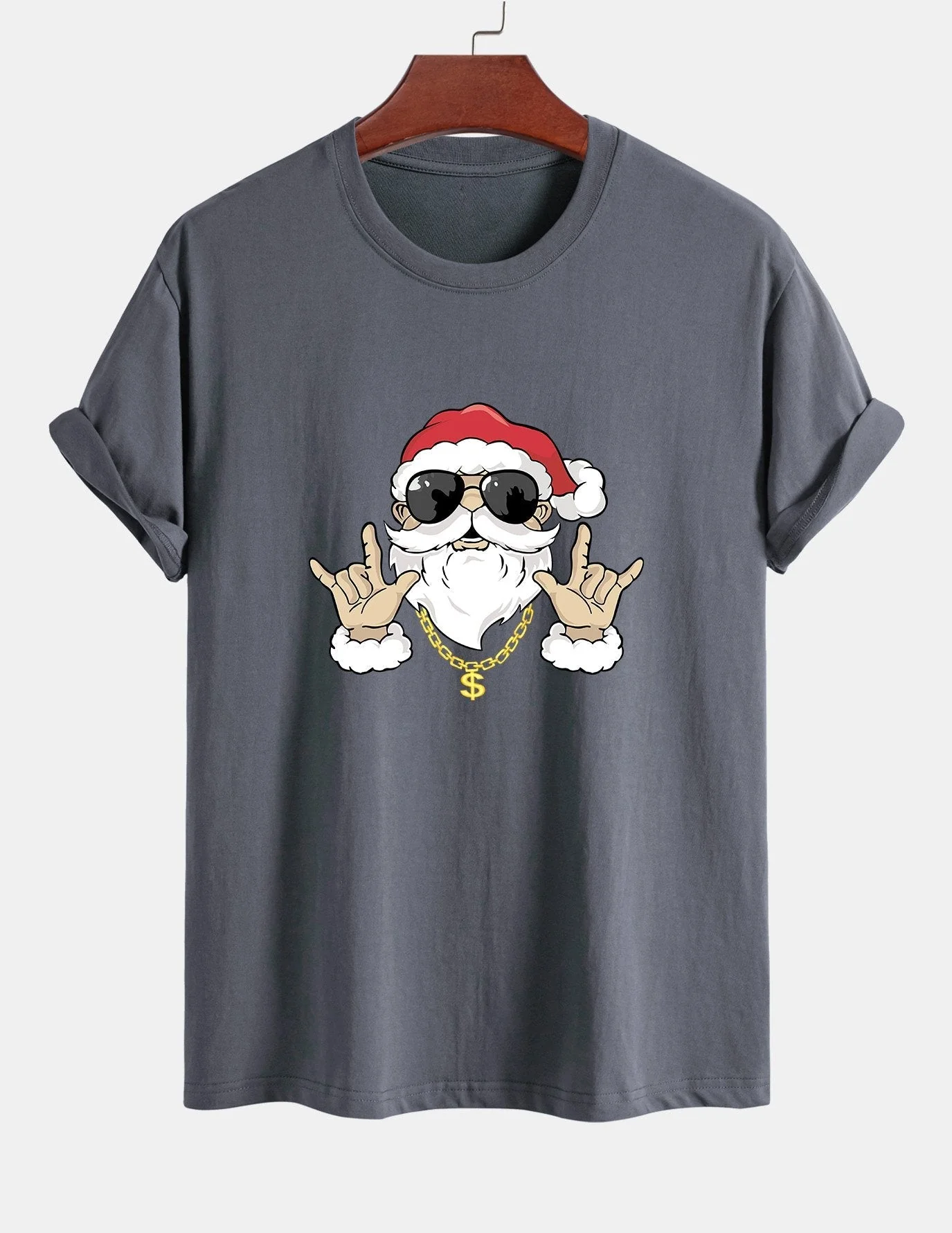 Albano® | Hip Hop Santa Print Cotton T-Shirt - Image 7