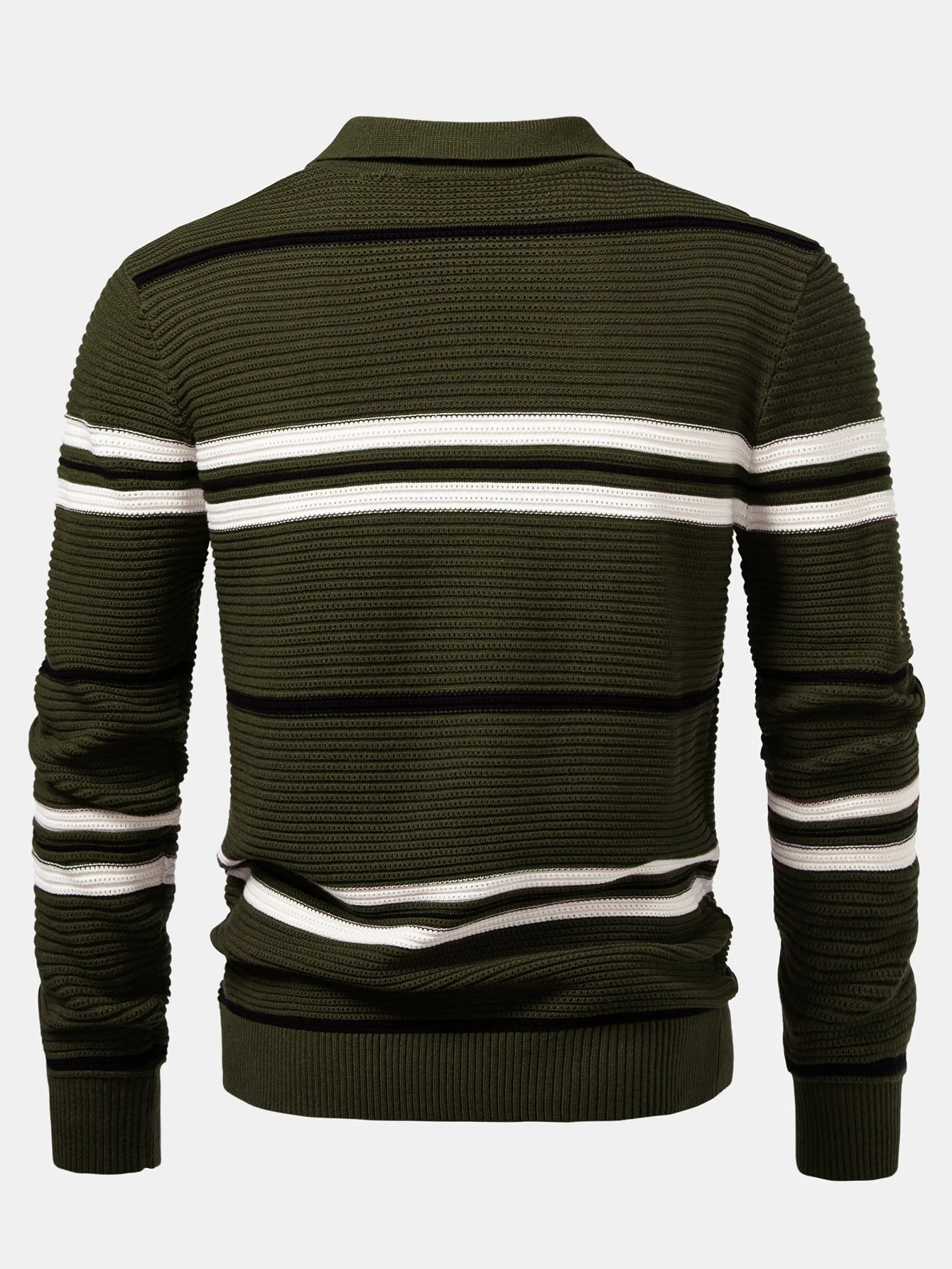 Albano® | Striped Textured Zip Knit Polo Shirt - Image 10