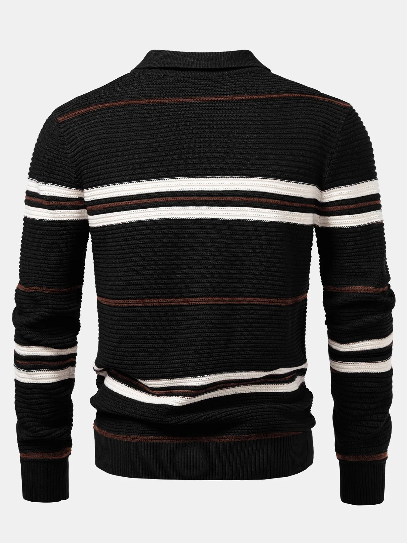 Albano® | Striped Textured Zip Knit Polo Shirt - Image 12