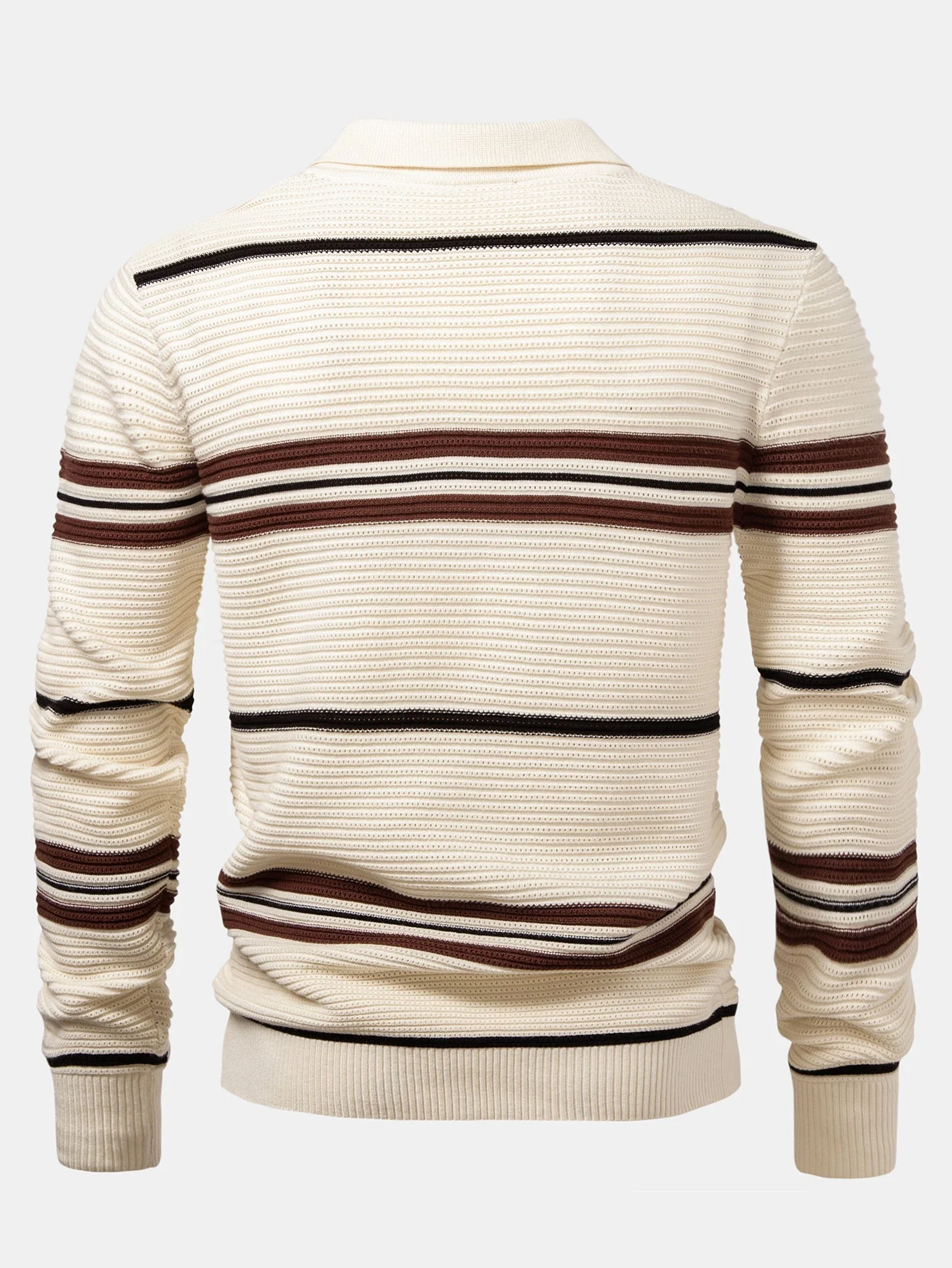 Albano® | Striped Textured Zip Knit Polo Shirt - Image 14
