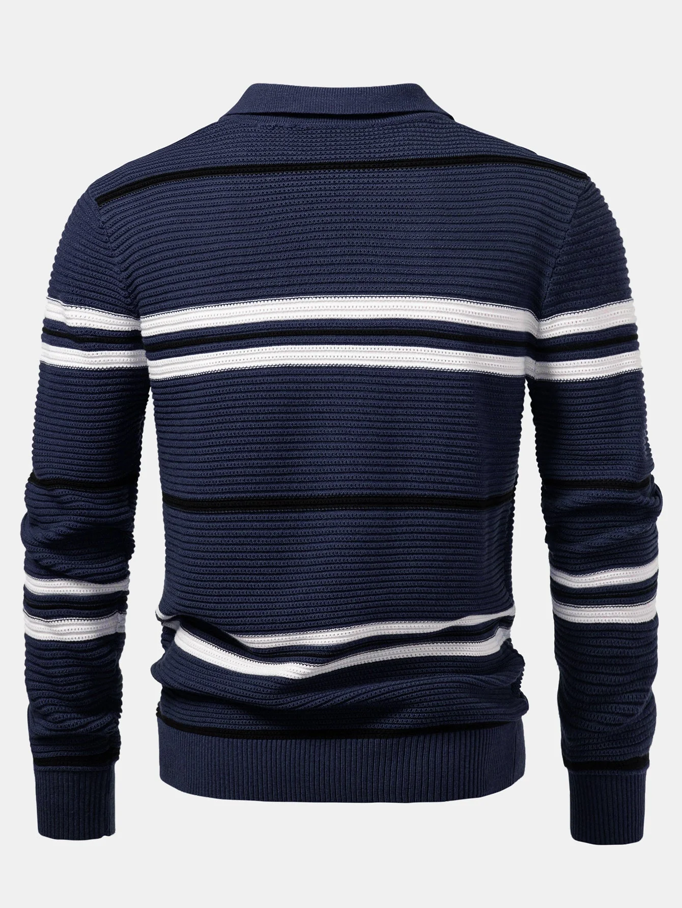 Albano® | Striped Textured Zip Knit Polo Shirt - Image 16