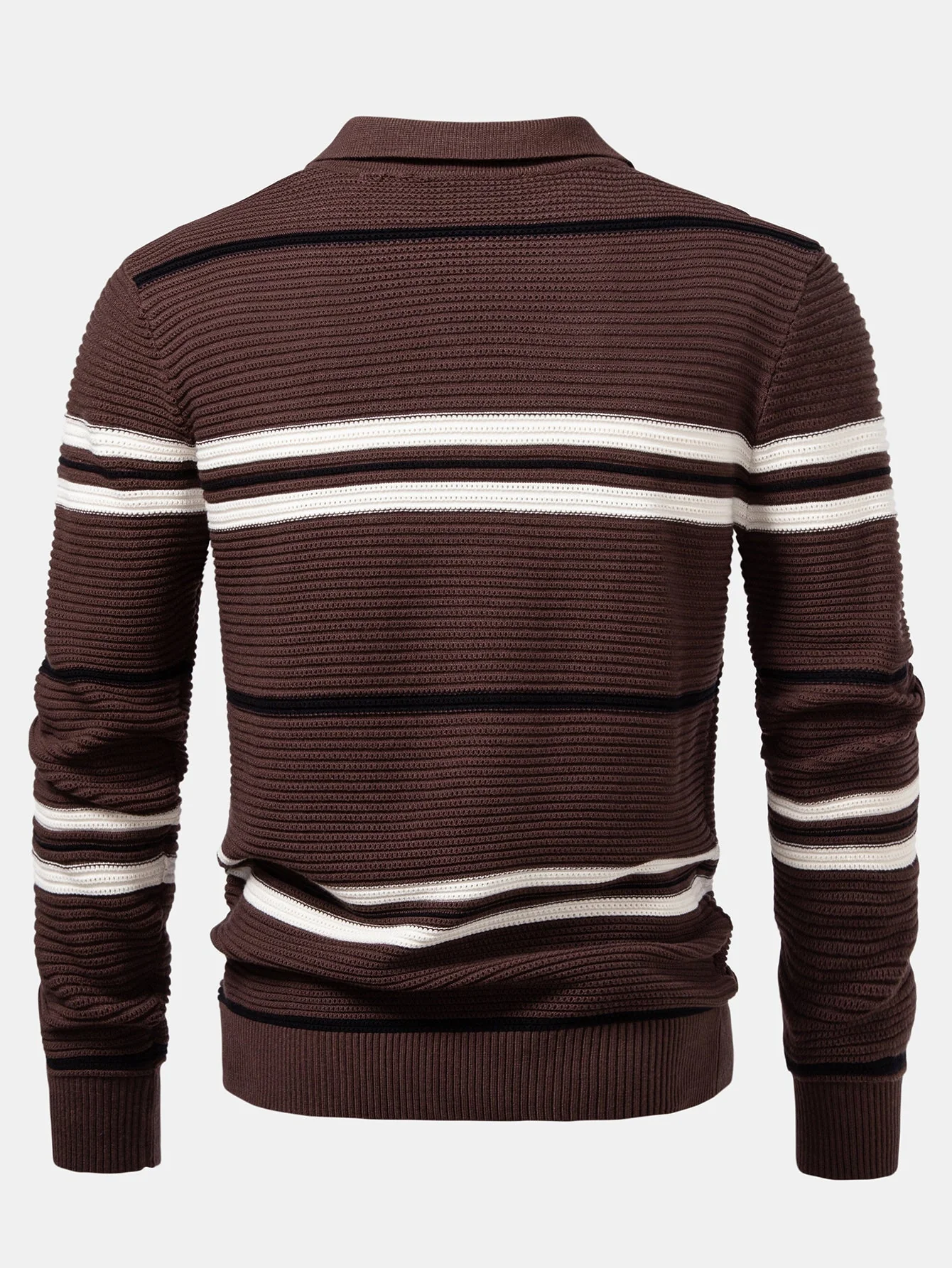 Albano® | Striped Textured Zip Knit Polo Shirt - Image 2