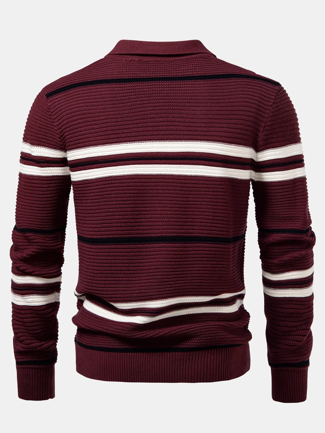 Albano® | Striped Textured Zip Knit Polo Shirt - Image 4
