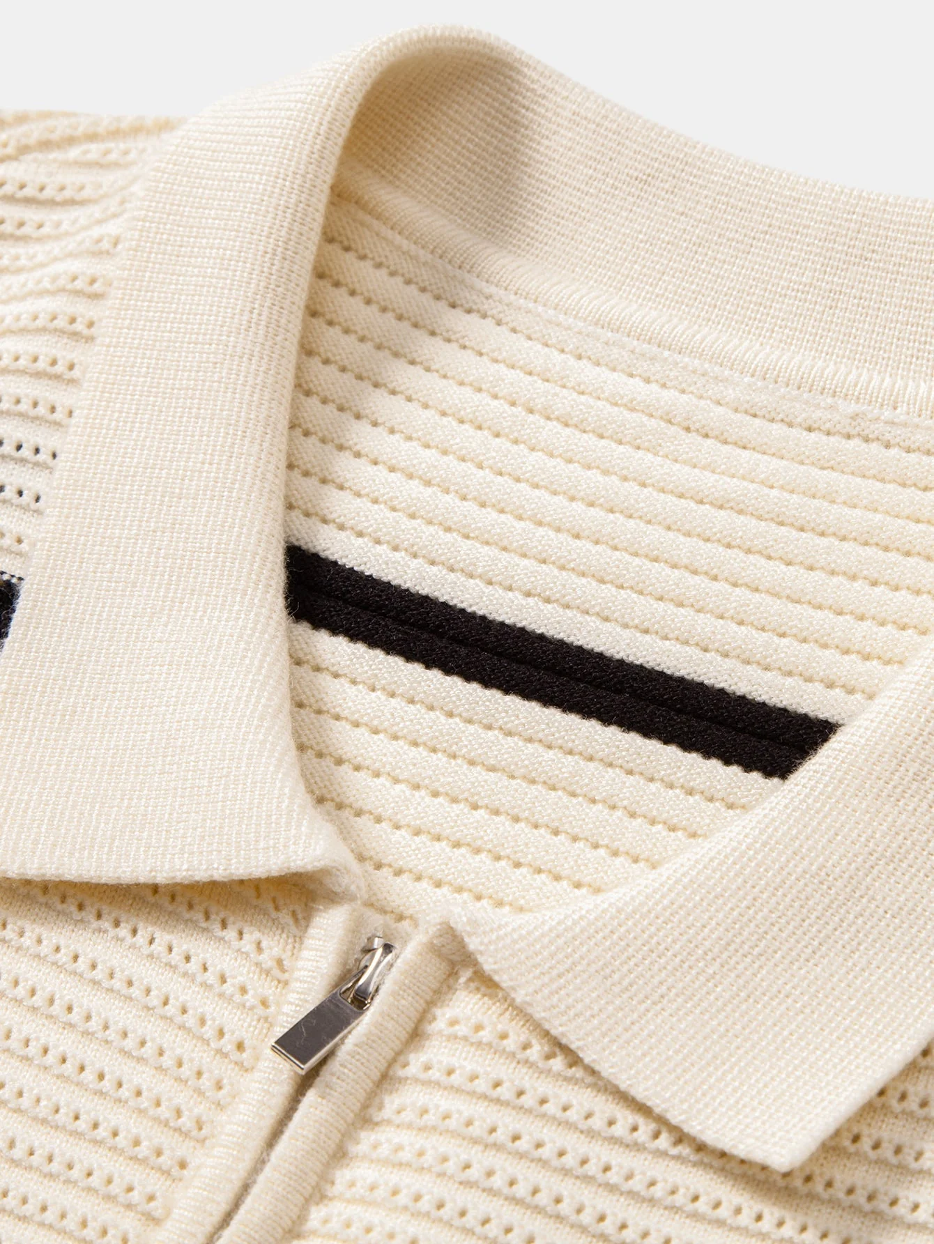 Albano® | Striped Textured Zip Knit Polo Shirt - Image 5