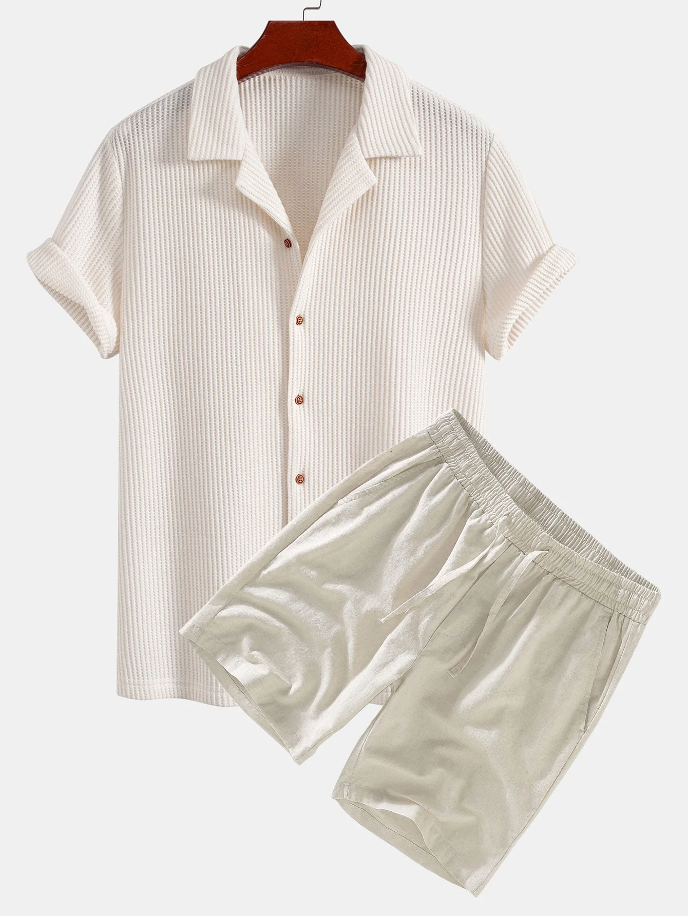 Albert® | Waffle Button Up Shirt & Linen Cotton Blend Drawstring Shorts - Image 2
