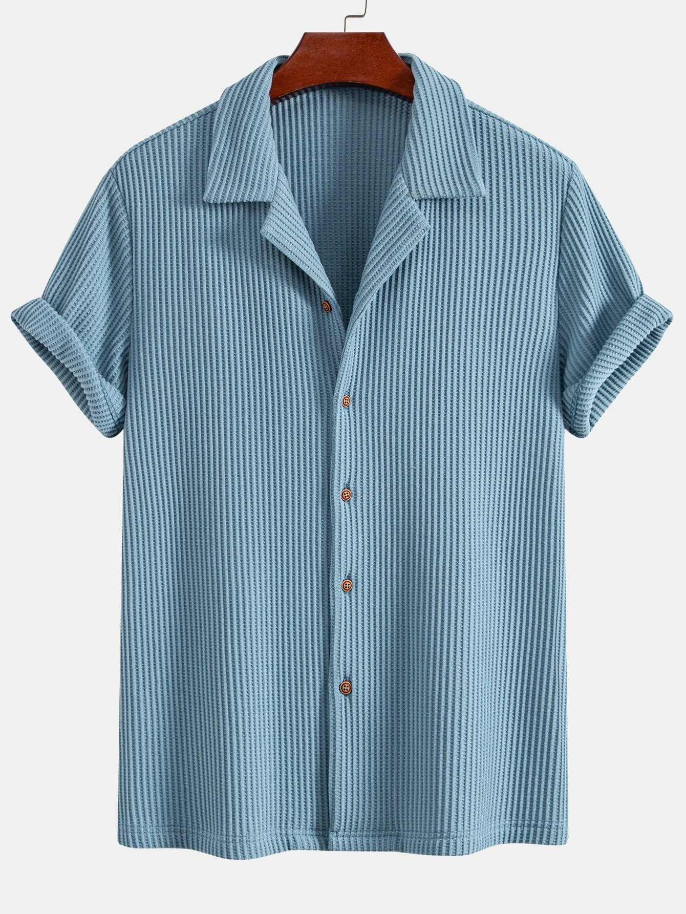 Albert® | Waffle Button Up Shirt & Linen Cotton Blend Drawstring Shorts - Image 6
