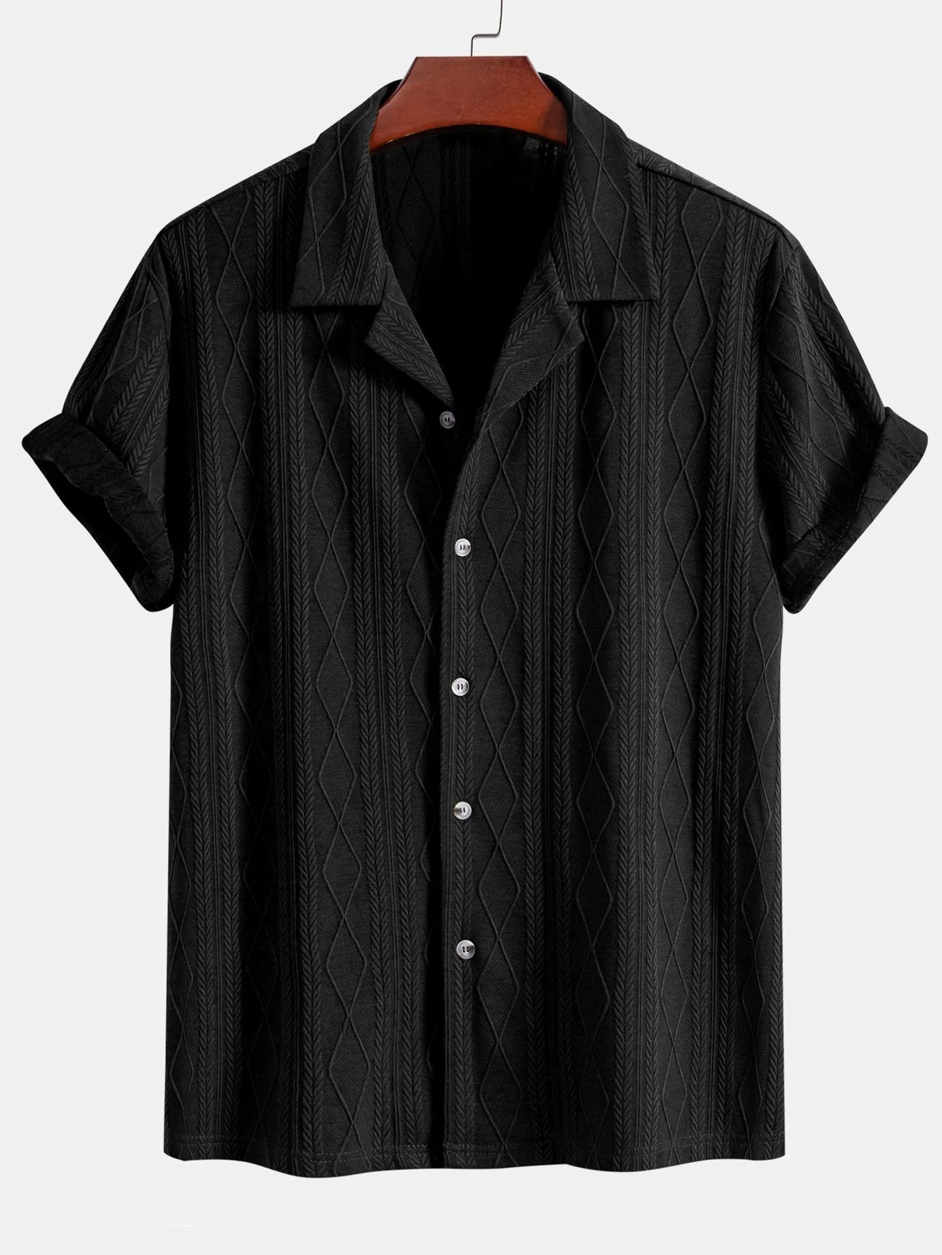 Albrecht® | Knitted Geometric Rhombus Jacquard Cuban Shirt - Image 5